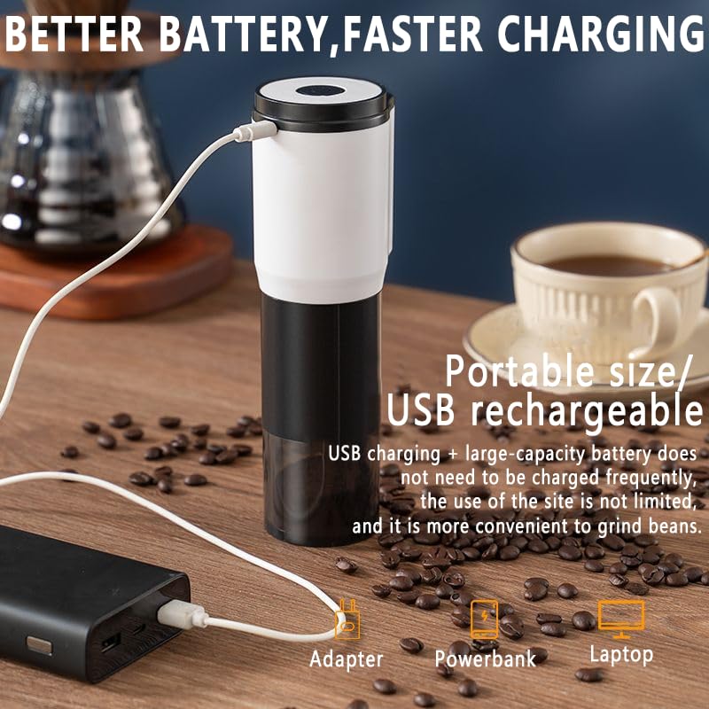 Premium Electric Coffee Grinder - Portable Stainless Steel Conical Burr Mill with Adjustable Settings (Fine to Coarse) for Espresso, French Press & Cold Brew - Perfect for Home, Office, Travel & Camping Use