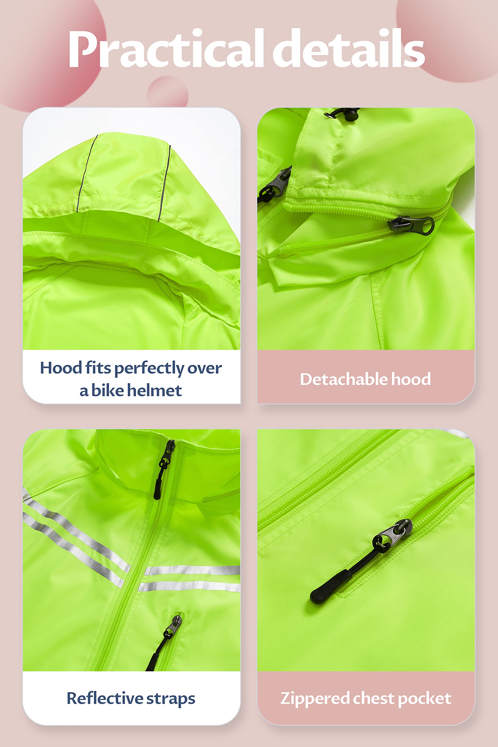 CREATMO Women's Lightweight Waterproof Running Jacket - Reflective Windbreaker with Detachable Hood for Cycling, Jogging & Outdoor Activities | Packable Rain Coat for Hiking, Commuting & Travel