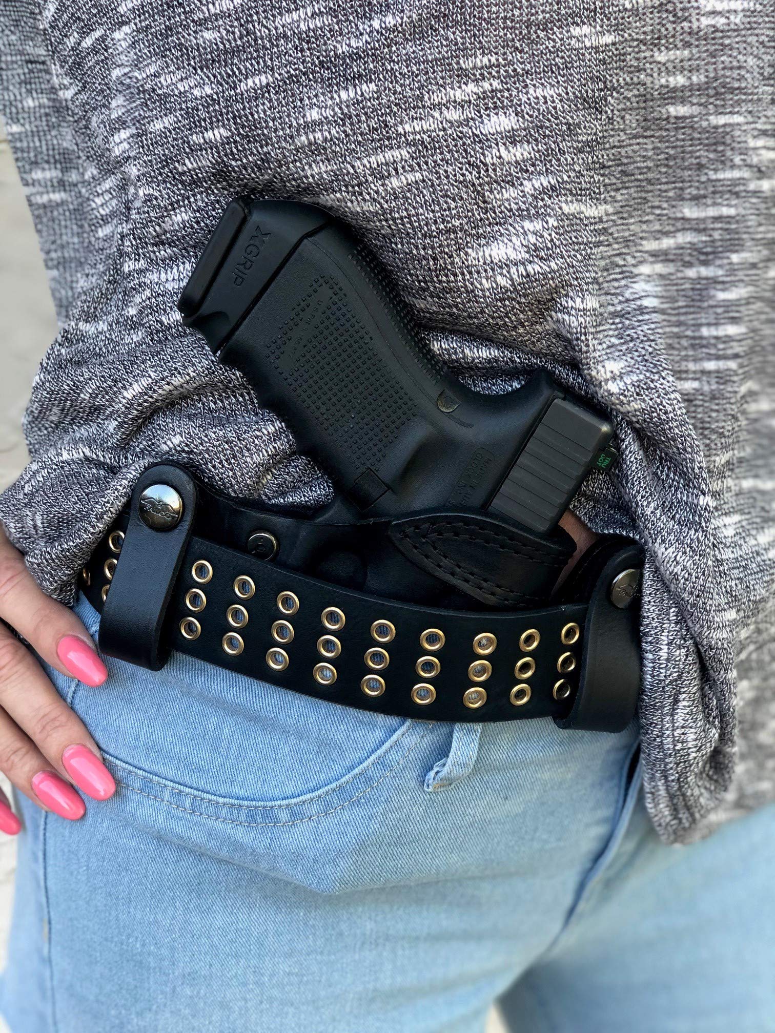 Falco Pancake IWB Leather Holster with Snaps for CZ P-10C | Concealed Carry Holster for Comfort & Security | Perfect for Everyday Carry, Tactical Training & Self-Defense