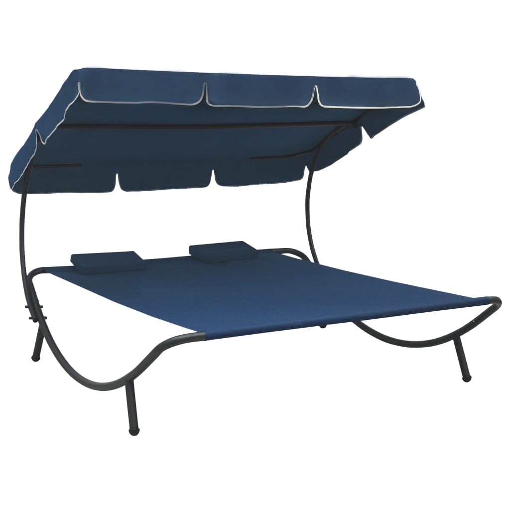CHARMMA Blue Patio Lounge Bed with Canopy & Pillows - 41.5 lbs Outdoor Daybed for Poolside, Garden, or Backyard Relaxation