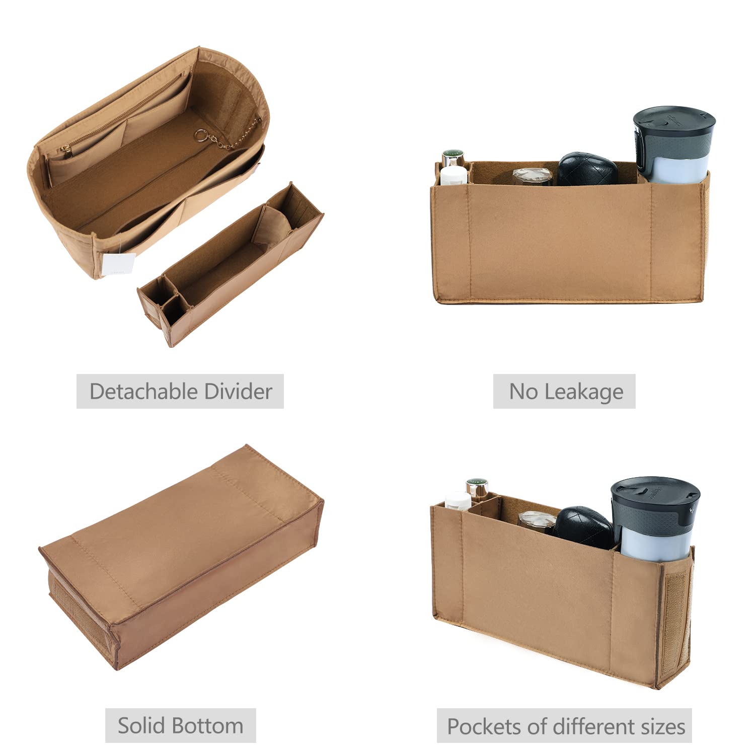 Premium Felt Purse Organizer Insert with Zipper & Sewn Bottom - 6 Sizes for Louis Vuitton Speedy, Neverfull, Graceful Handbags | Perfect for Travel, Work & Daily Organization