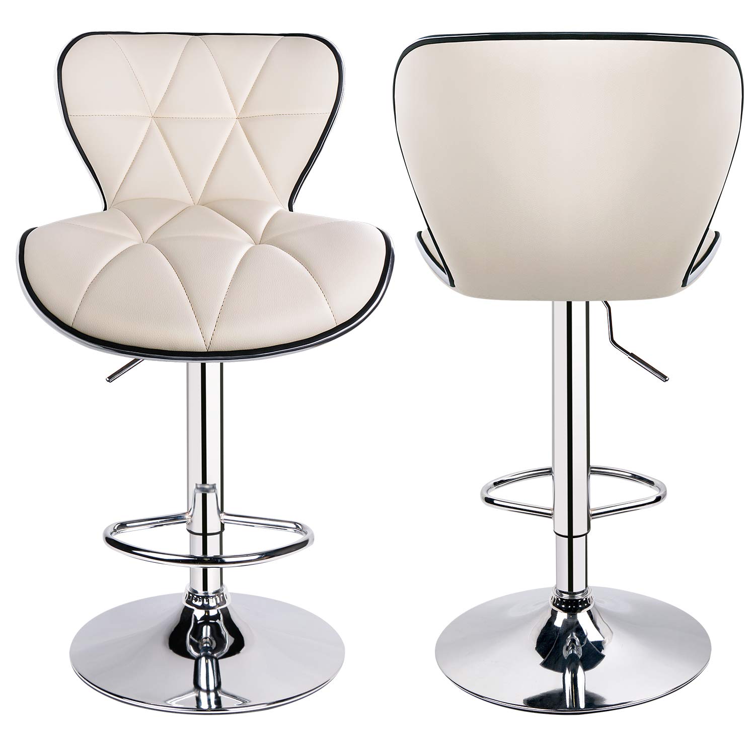 Premium Adjustable Swivel Bar Stools with Shell Back Design - Set of 3 PU Leather Padded Counter Height Stools (Beige) for Kitchen Island, Breakfast Nook & Home Bar Decor