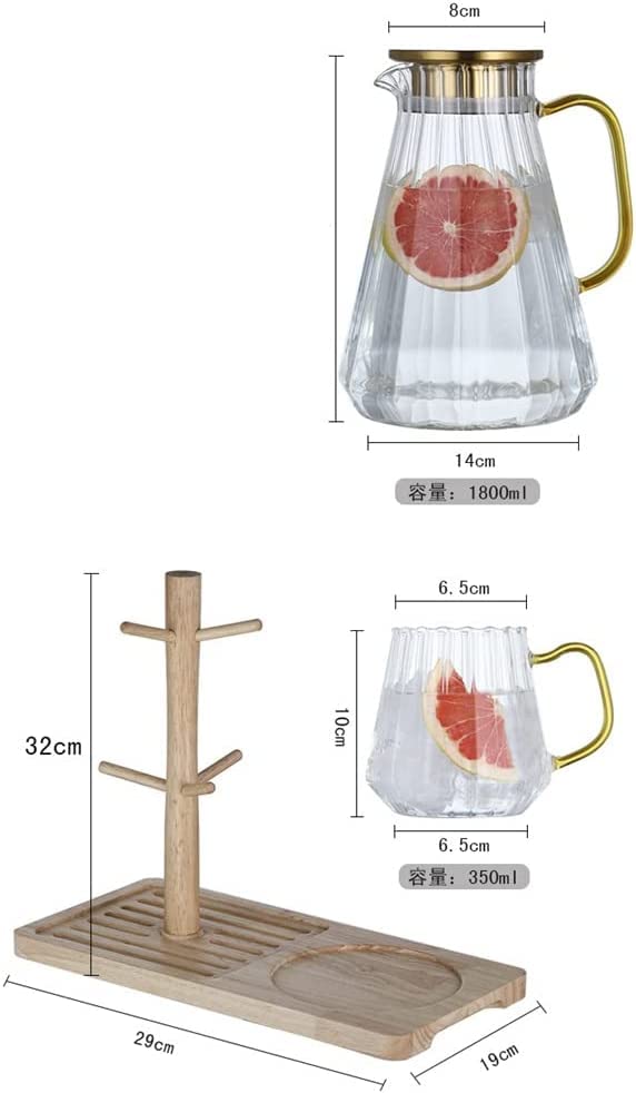 Premium Vertical Grain Cold Kettle Set - 1.5L High Borosilicate Glass Pitcher for Iced Tea, Juice & Infused Water | Large Capacity Heat-Resistant Beverage Container for Home, Office & Outdoor Use | BPA-Free & Dishwasher Safe (Clear)