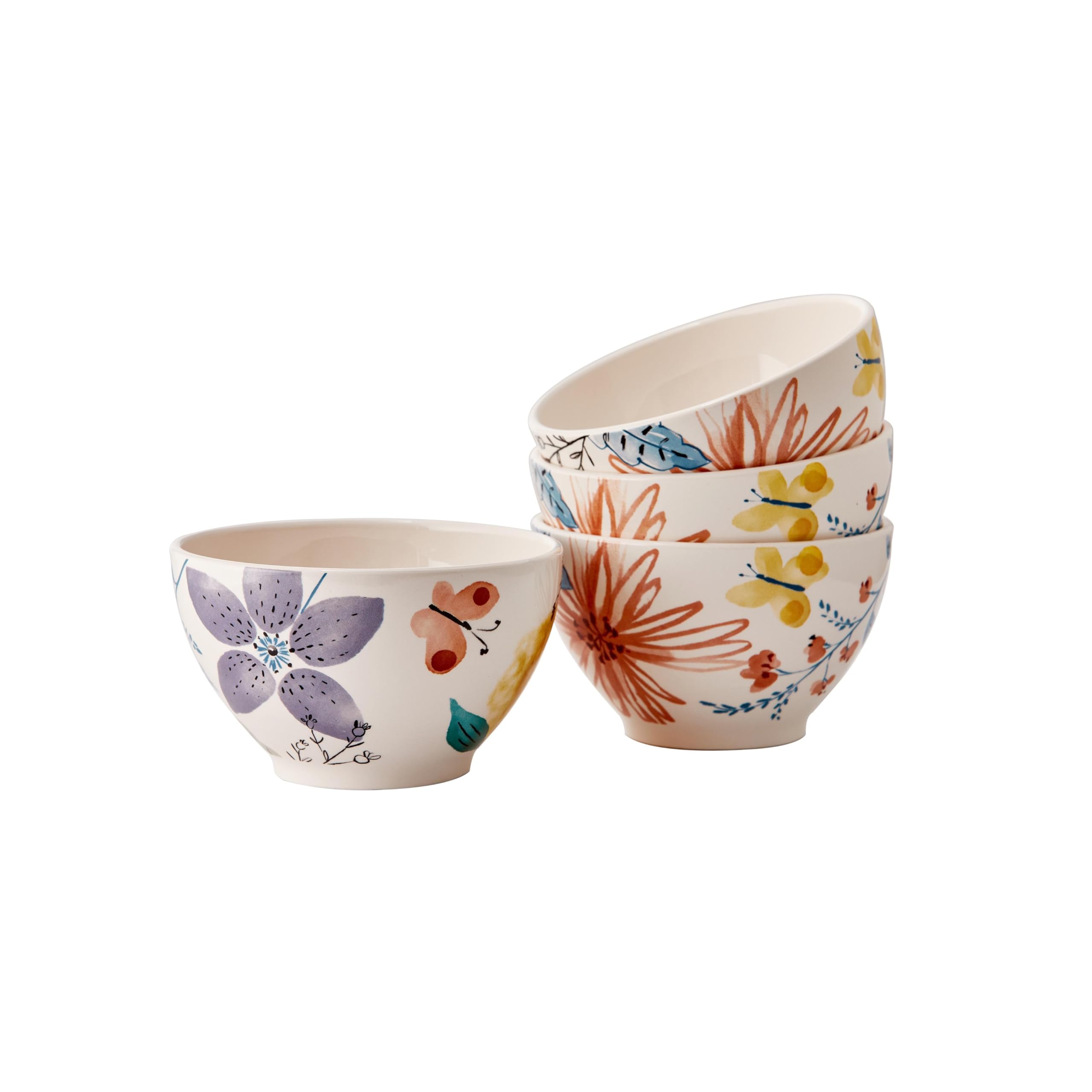 Bico Blossom Symphony 26oz Ceramic Bowls Set of 4 - Microwave & Dishwasher Safe Pasta, Salad, Cereal & Soup Bowls - Perfect for Family Dinners, Breakfast, and Entertaining Guests