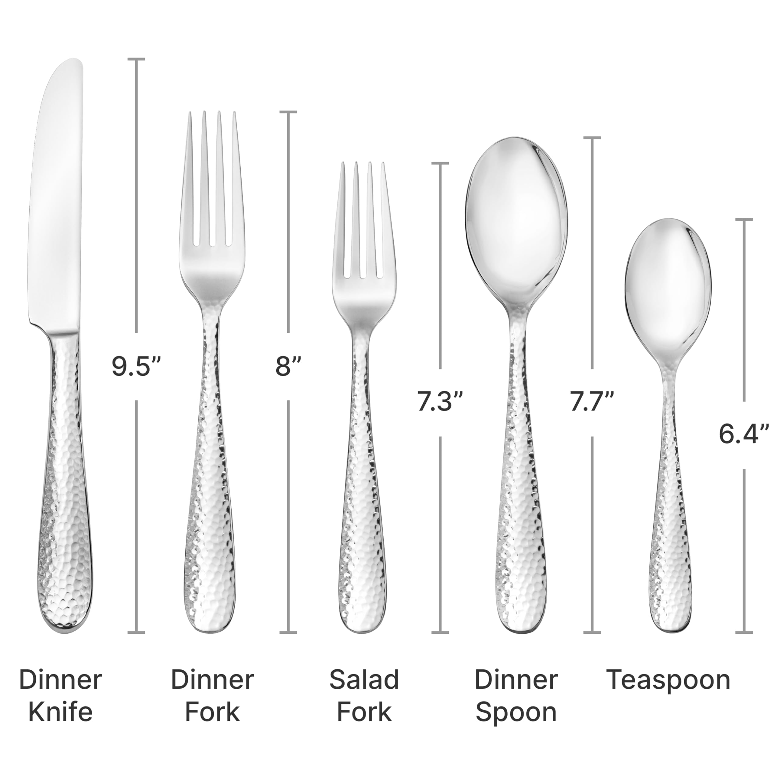 Premium 40-Piece Hammered Silverware Set - 18/10 Stainless Steel Flatware Service for 8 - Dishwasher Safe - Elegant Dining & Entertaining - Hudson Essentials Bergamo Cutlery Collection