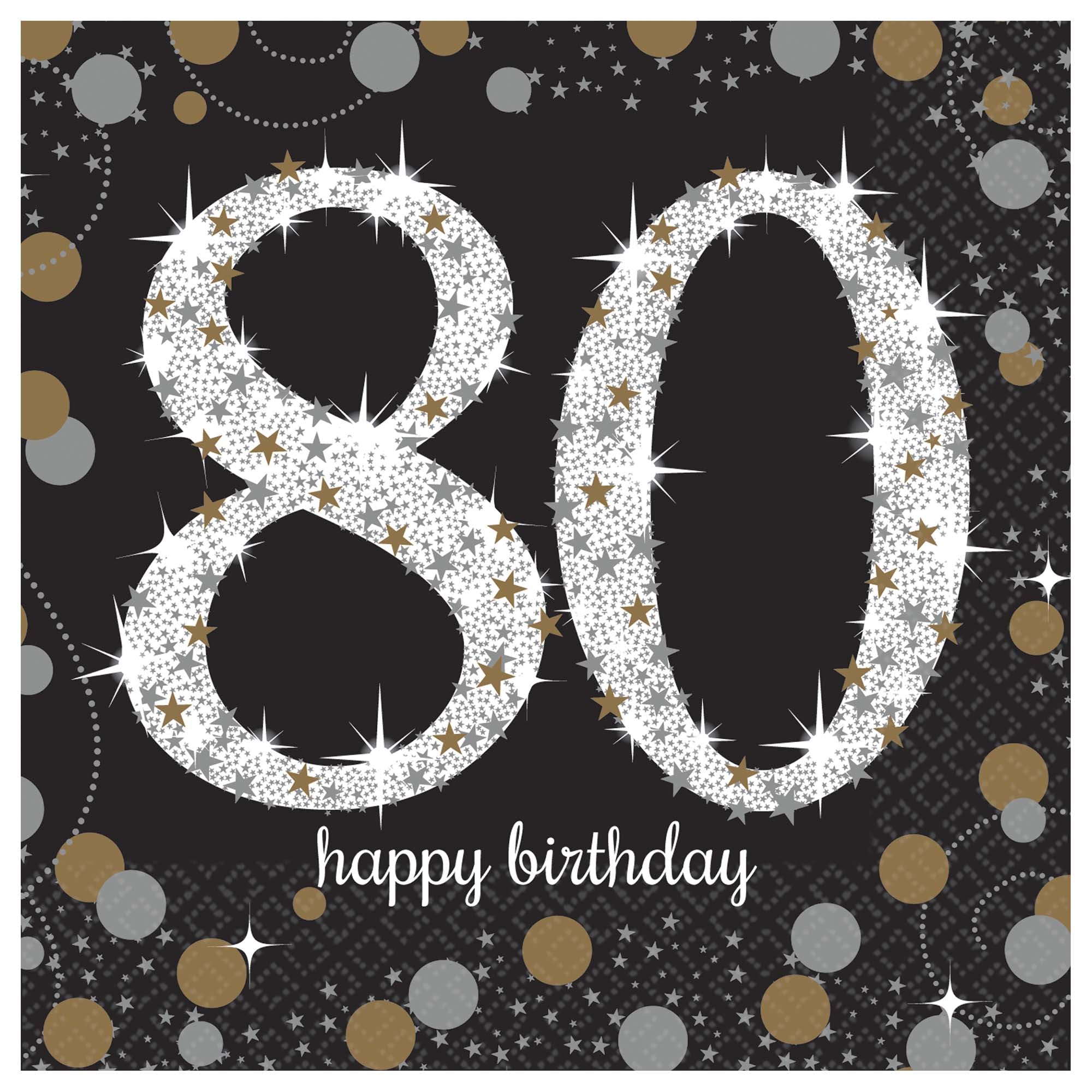 80th Birthday Sparkling Celebrations Beverage Napkins - 16 Pack for Party, Wedding, Anniversary & Special Events