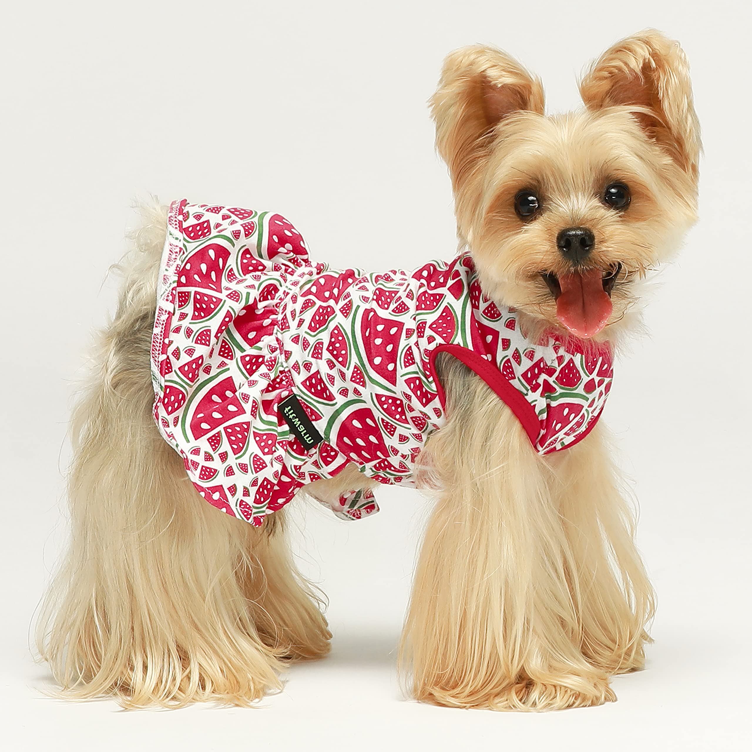 Fitwarm 2-Pack Summer Fruit Print Dog Tulle Dresses - 100% Cotton Pet Clothes for Small Dogs & Cats - Red & Pink Outfits - Perfect for Parties, Photos & Special Occasions