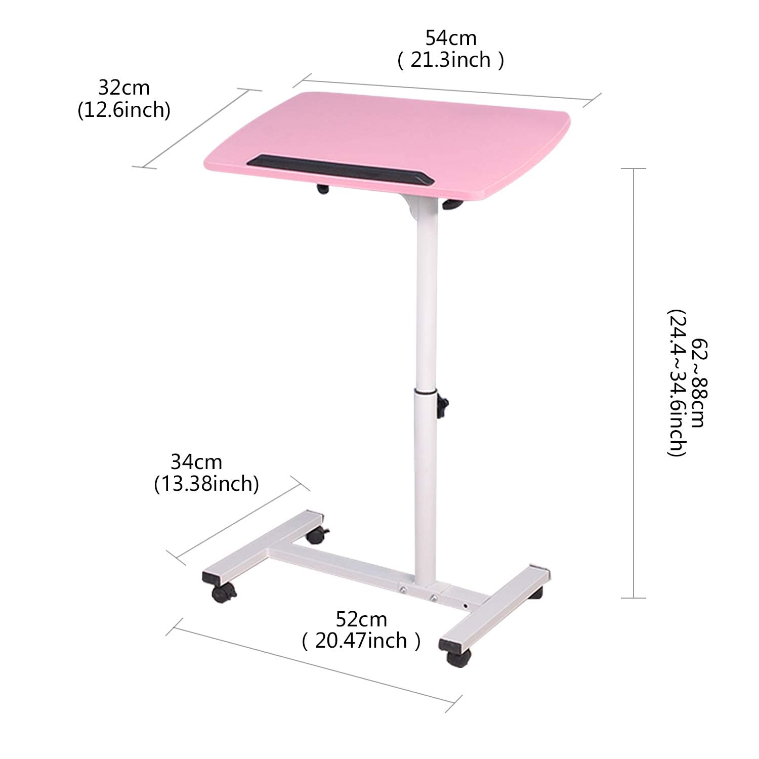 Adjustable Rolling Laptop Desk Cart - Mobile Standing Workstation with Angle & Height Adjustment, Small Over Bed Table for Home Office (Pink) | Perfect for Remote Work, Studying, Gaming & Hospital Use