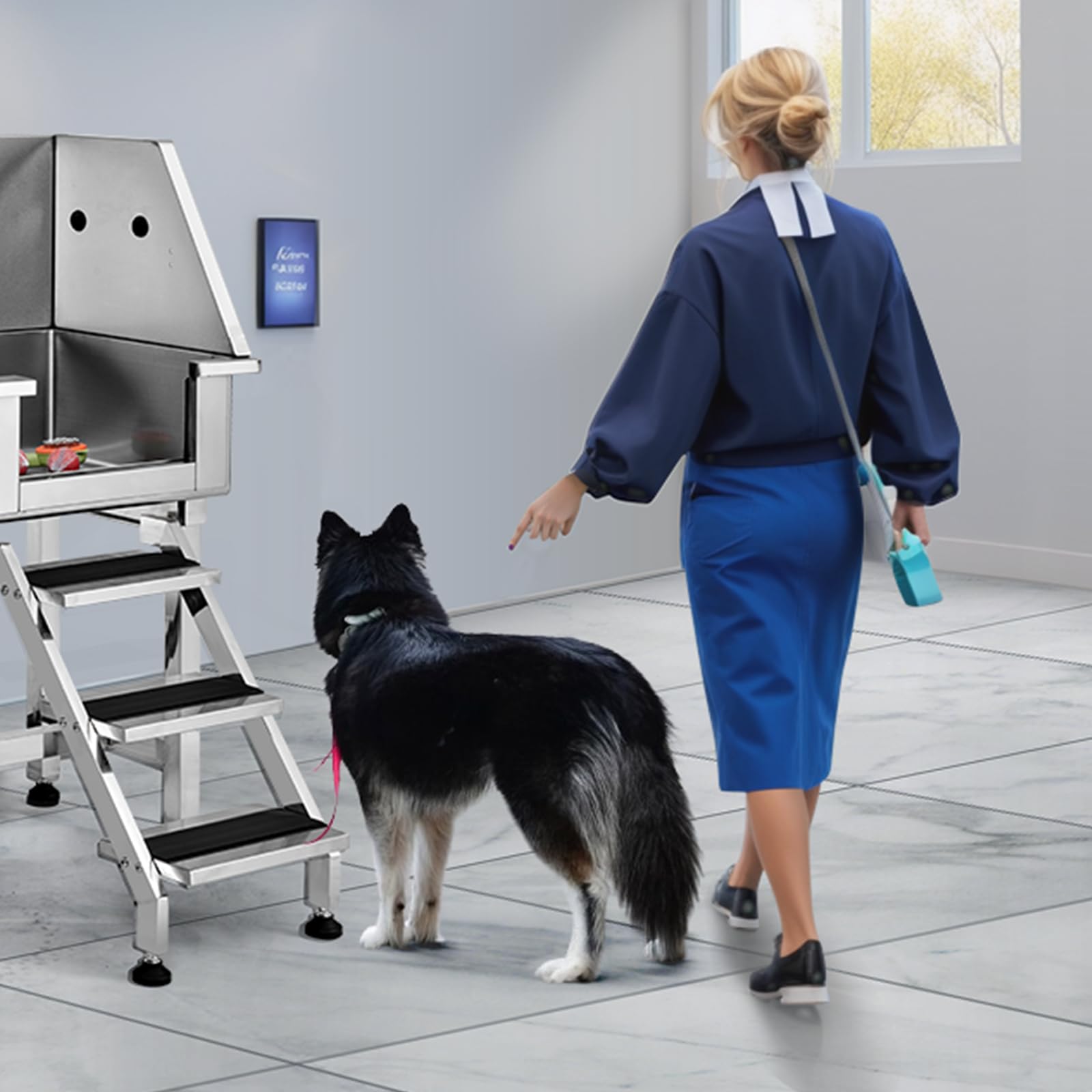 VEVOR 34 Inch Professional Stainless Steel Dog Grooming Tub with Ramp, Storage Drawer & Faucet - Large Pet Bathing Station for Dogs of All Sizes - Perfect for Home Grooming, Dog Washing Sink with Accessories (Right Side)