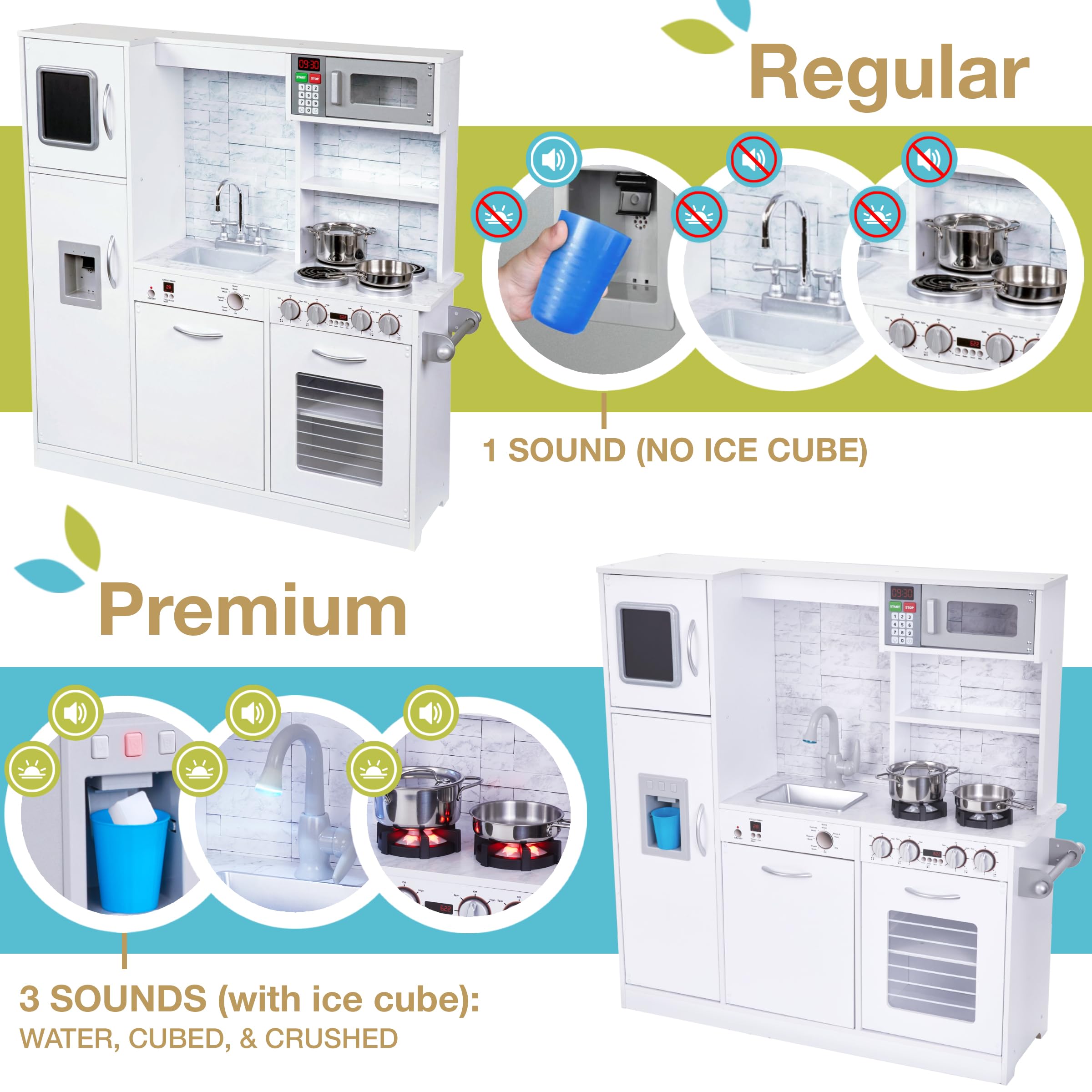 **Lil' Jumbl Kids Wooden Play Kitchen Set with Realistic Sounds & Lights - Pretend Cooking Toy with Battery-Operated Icemaker, Burners, Faucet & Microwave - Includes Pots & Pans - Perfect for Imaginative Play & Role-Playing Games (White)**