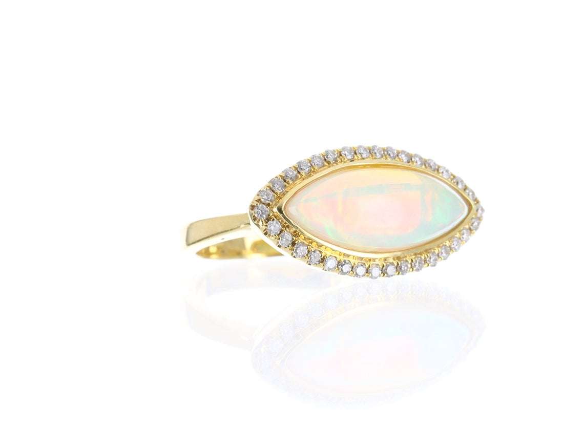 18K Gold Opal & Diamond East to West Statement Ring - Elegant Jewelry for Women, Perfect for Weddings, Parties & Special Occasions