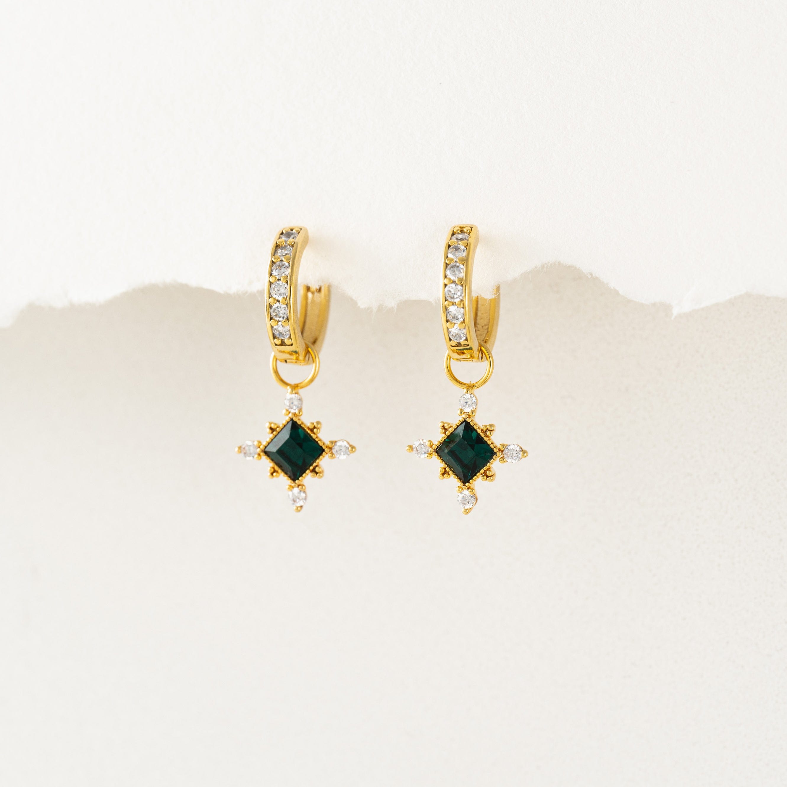Sierra Emerald Charm Hoop Earrings - Sterling Silver Dangle Earrings for Women | Perfect for Parties, Weddings & Everyday Wear