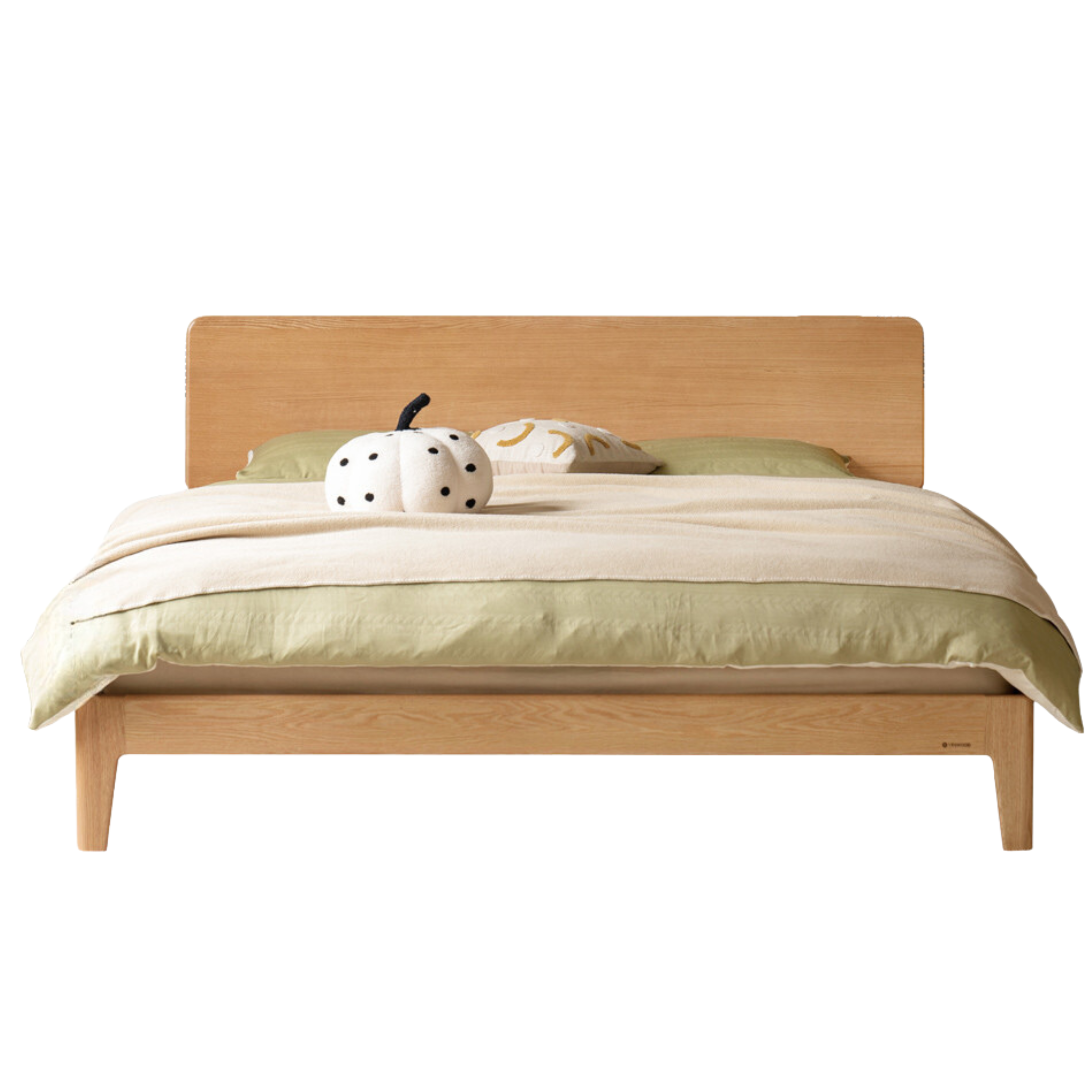 Natural Wood Color low bunk leaning against big board bed