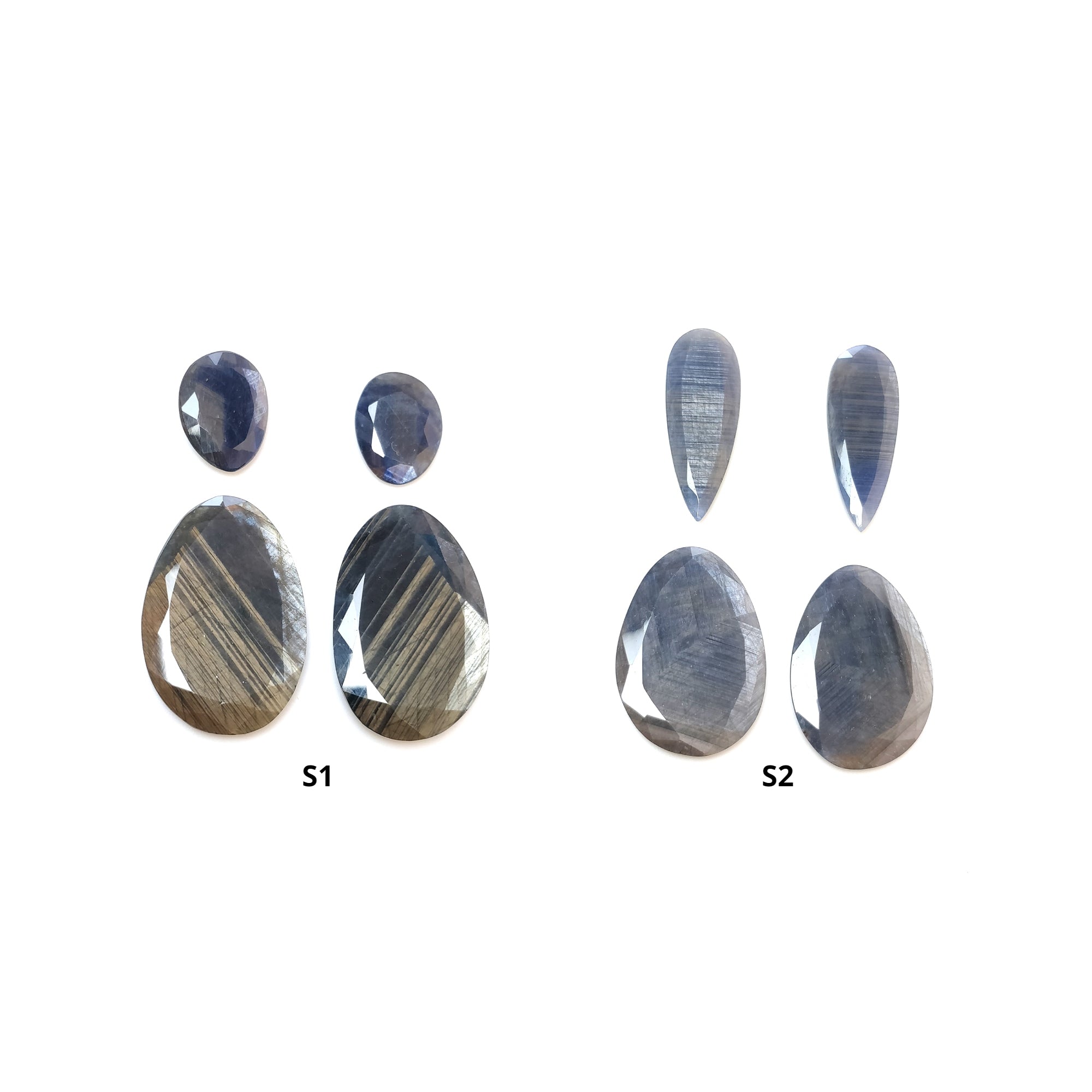 Natural Untreated Golden Brown Sapphire Gemstone Set - Chocolate & Blue Silver Sheen, 4pcs (Egg & Pear Cut) for Jewelry Making, Engagement Rings & Luxury Gifts