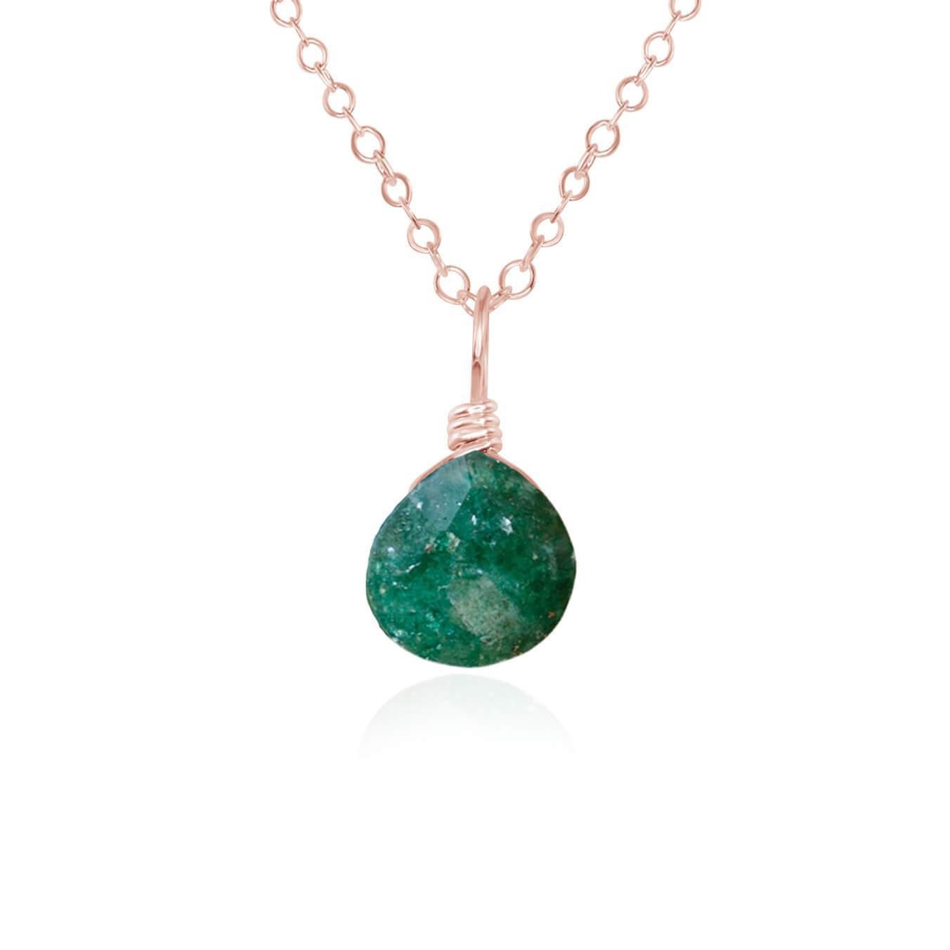 Tiny Aventurine Teardrop Crystal Pendant Necklace - Natural Gemstone Jewelry for Women - Perfect for Meditation, Healing & Everyday Wear