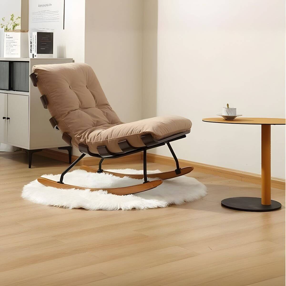 Modern Indoor Rocking Chair with Tufted Upholstery & Spindle Back - Perfect for Nursery, Living Room & Relaxation