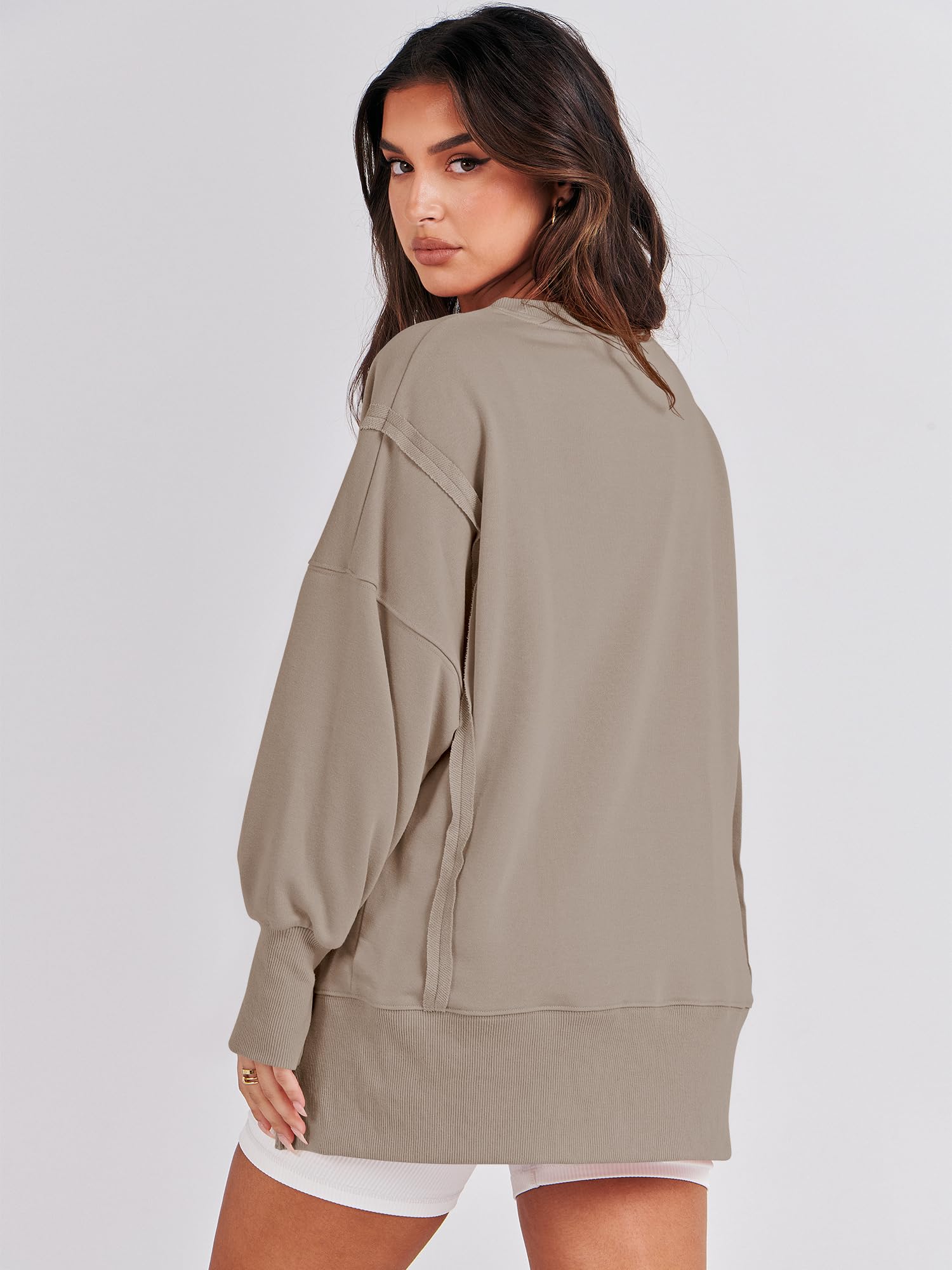 ANRABESS Women's Oversized Sweatshirt - Crew Neck Long Sleeve Casual Loose Fit Slit Tunic Top for Fall 2025 | Cozy Lounge Wear, Street Style Fashion, Layering Essential