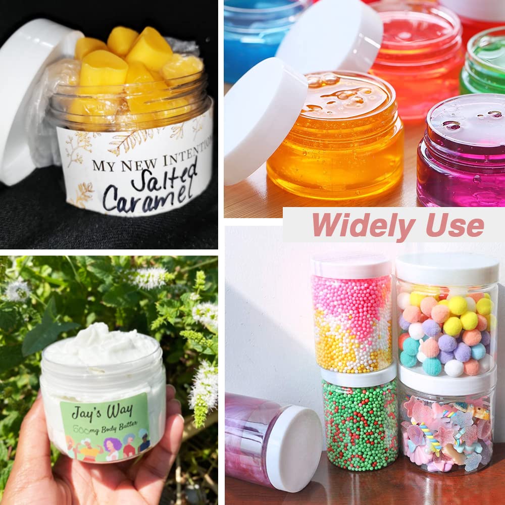 AMORIX 8oz (240ml) Plastic Slime Containers with White Lids - Airtight Storage Jars for DIY Crafts, Lip Scrubs, Body Butters & Creams - Includes 20g Sample Containers (24-Piece Set) - Perfect for Slime Making, Bath & Beauty Products, and Small Craft Organization