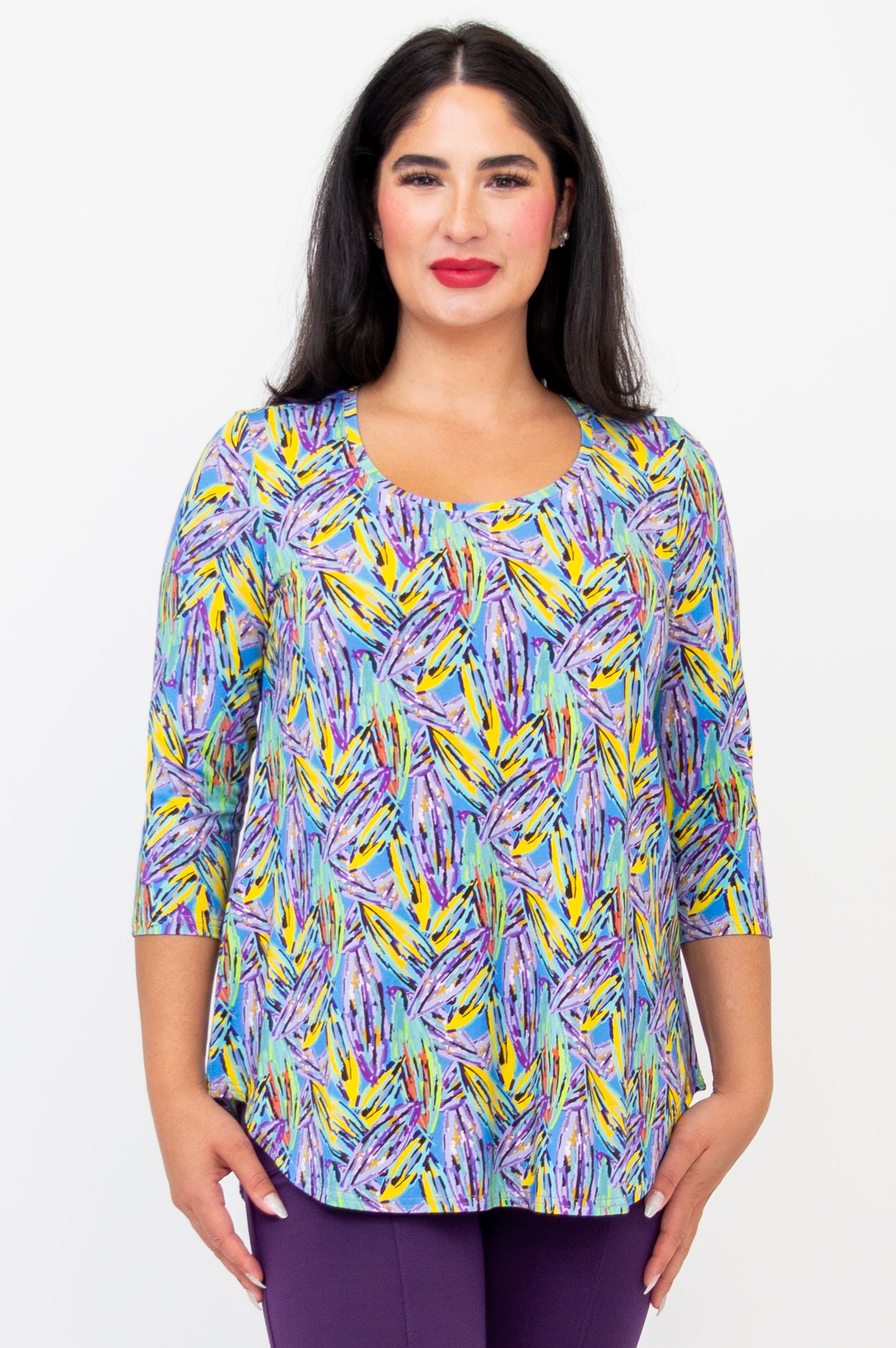 Jazz 3/4 Sleeve Top for Women - Soft Bamboo Fabric - Lavender Color - Final Sale - Perfect for Casual Wear, Yoga & Summer Outfits