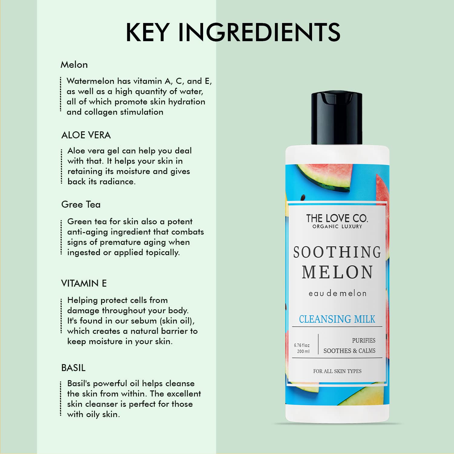 THE LOVE CO. Gentle Cleansing Milk - Relaxing, Soothing & Moisturizing Daily Face Cleanser | Natural Makeup Remover with Safe Ingredients | Eco-Friendly Skincare (200ml) | Perfect for Sensitive Skin & Nighttime Routine