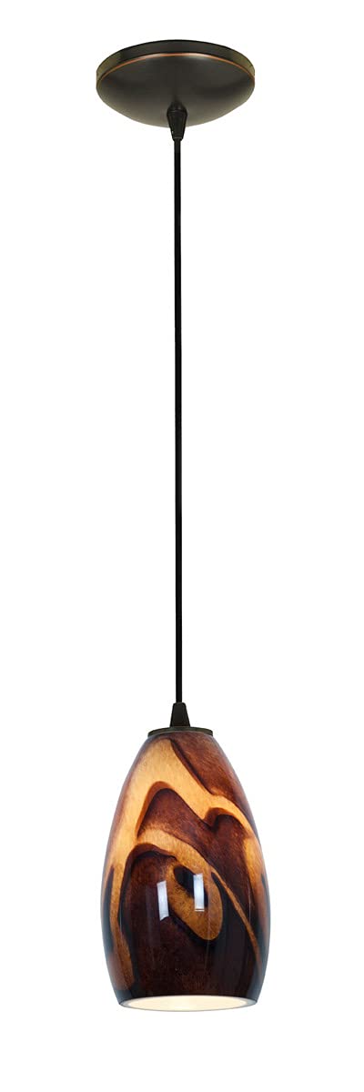 E26 LED Pendant Light with Inca Glass Shade - Oil Rubbed Bronze Finish Champagne Chandelier for Dining Room & Kitchen Island Lighting