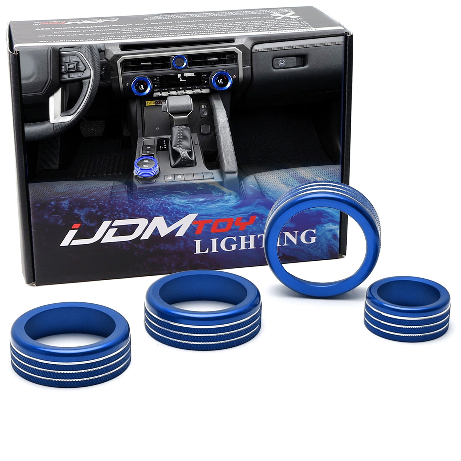 4-Piece Blue Drive Mode & Volume/AC Knob Covers for 2024+ Toyota Tacoma & 2025+ 4Runner - 14-Inch Screen Protection - Perfect for Off-Roading & Interior Customization