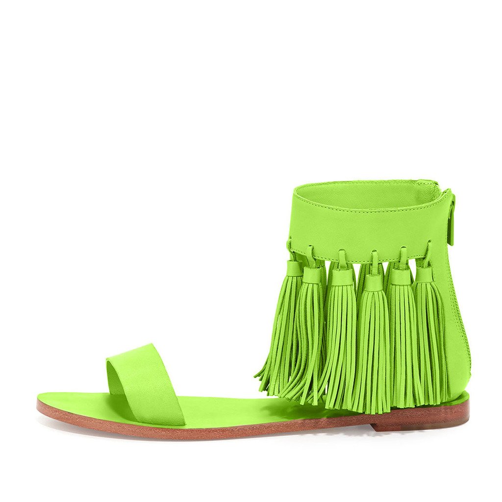 YDN Women's Fashion Fringe Tassel Open Toe Sandals with Low Heel & Back Zipper - Comfortable Summer Casual Shoes for Beach, Party & Daily Wear