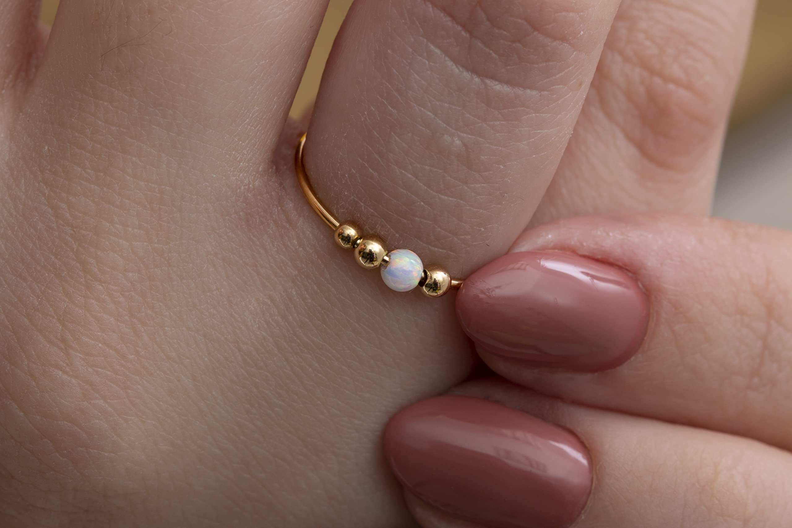 Anxiety Rings for Women - Gold Filled Fidget Rings for Stress Relief, Meditation & Focus - White Opal Spinner Ring - Perfect for Anxiety Relief, ADHD, Mindfulness & Office Work