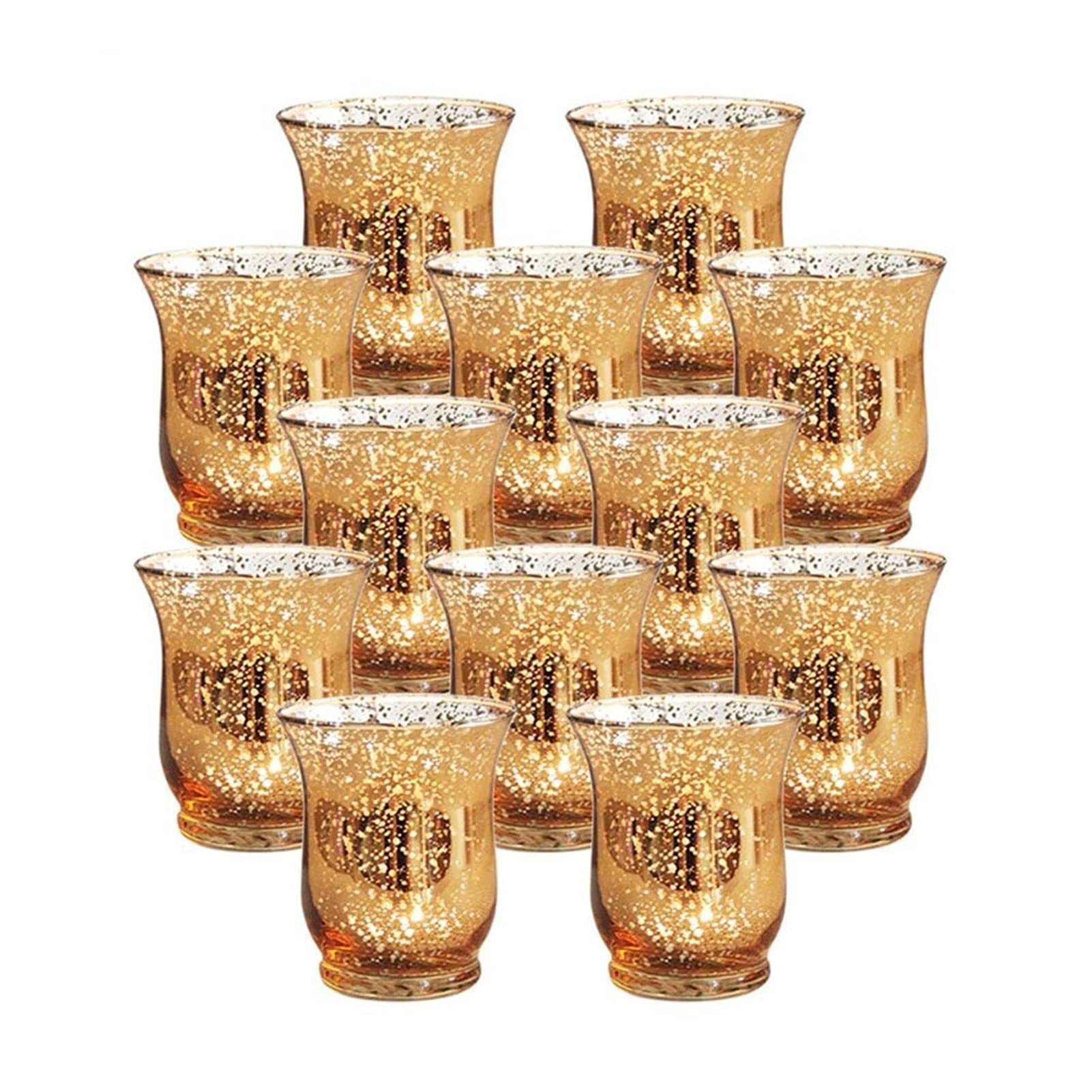 12Pcs Gold Glass Candle Holders - Elegant Votive Tealight Holders for Romantic Weddings, Valentine's Day & Home Decor - Perfect for Centerpieces, Dinner Parties & Cozy Nights