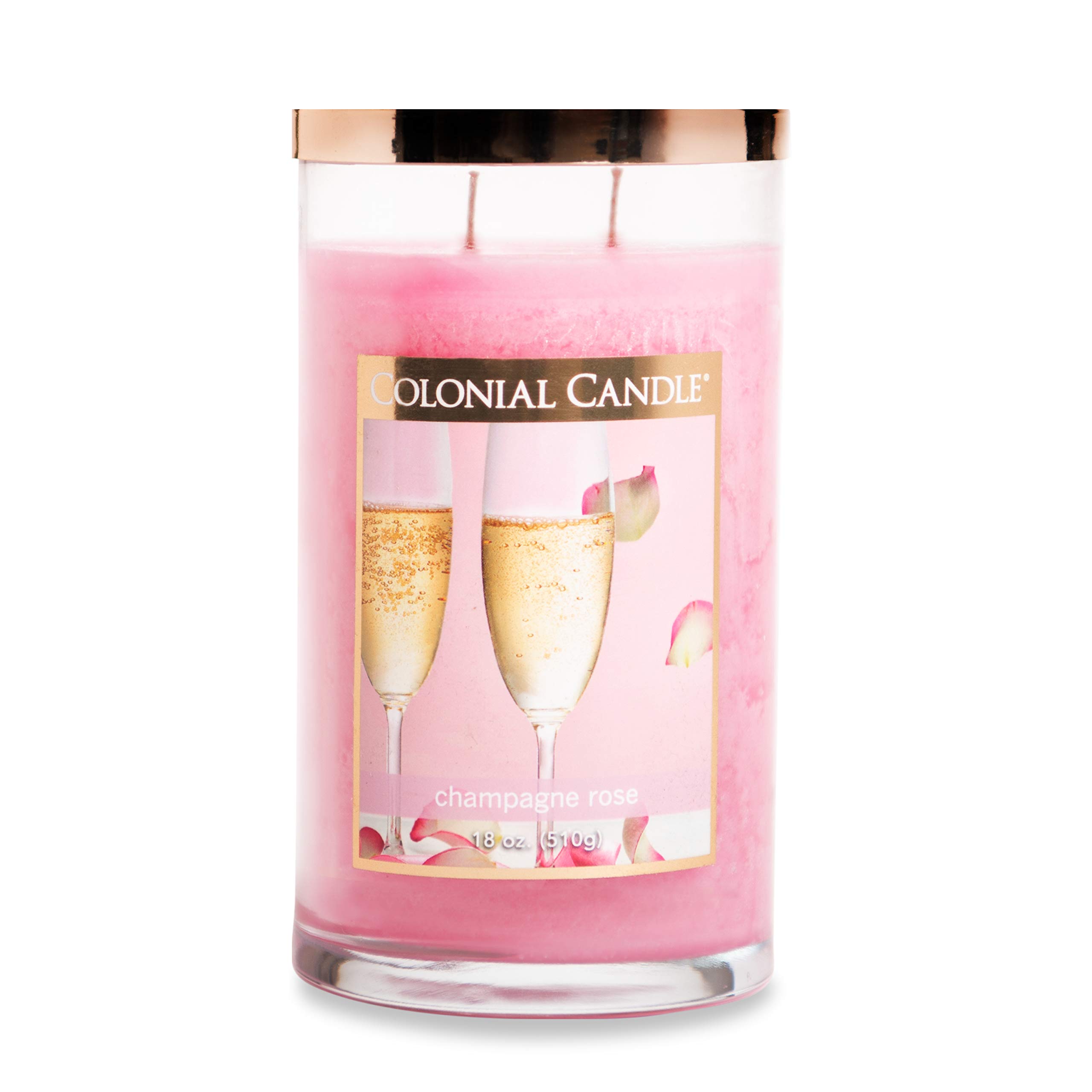 Colonial Candle Classic Cylinder Scented Jar Candle - Champagne Rose Fragrance, 18oz Large Jar Candle with 2 Lead-Free Cotton Wicks, Red Home Decor | Perfect for Romantic Dinners, Spa Relaxation & Holiday Gift Giving