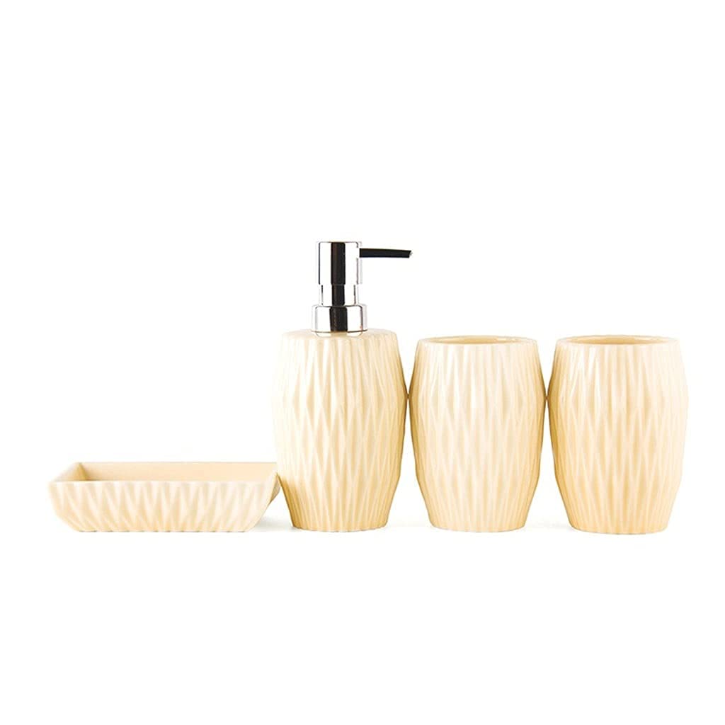 Ceramic Bathroom Accessories Set - 4 Piece Soap Dispenser, Toothbrush Holder, Tumbler & Soap Dish | Elegant Bath Decor | Reusable & Durable | Perfect for Modern Bathrooms, Guest Baths & Spa-Style Decor