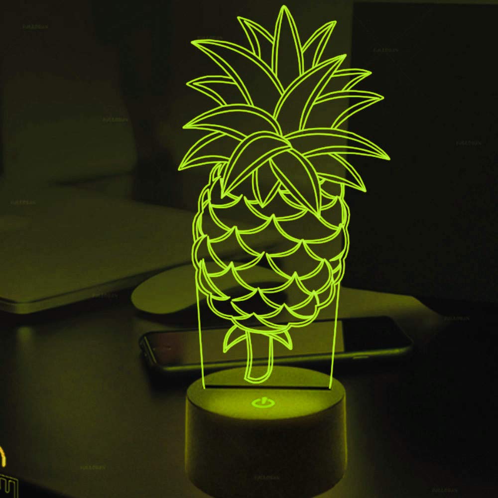 3D Pineapple Night Light with Touch Switch - 7 Color Changing LED Table Lamp for Kids Room, Nursery, Christmas Decor, Birthday Gift, Home Desk Decor (Optical Illusion Design) - Perfect for Bedtime, Parties & Cozy Ambiance