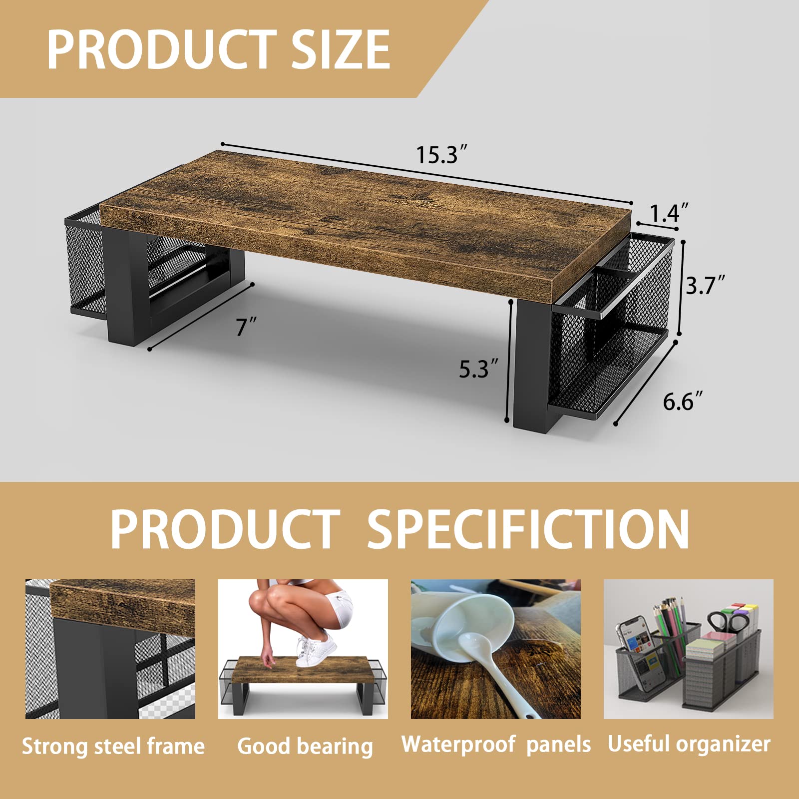 WESTREE Monitor Stand Riser with Storage - Adjustable Desktop Computer Monitor Stand, Multi-Purpose Desk Organizer Shelf for Laptop PC - Perfect for Home Office, Gaming Setup & Workspace Organization