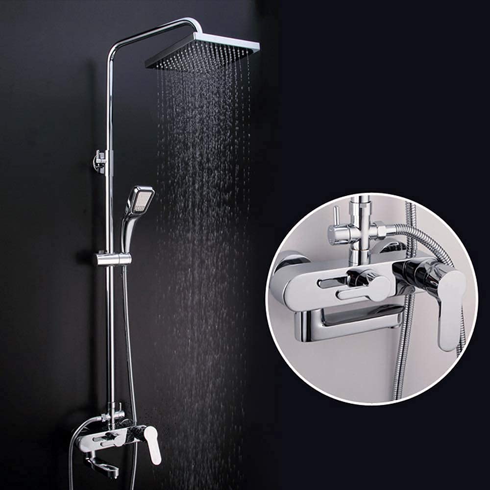 Premium Copper Shower Set - 3 Function Square Top Spray Handheld Shower System with Faucet & Adjustable Lifting Rod - Bathroom Upgrade for Spa-Like Experience - Perfect for Modern Homes, Apartments, and Luxury Hotels