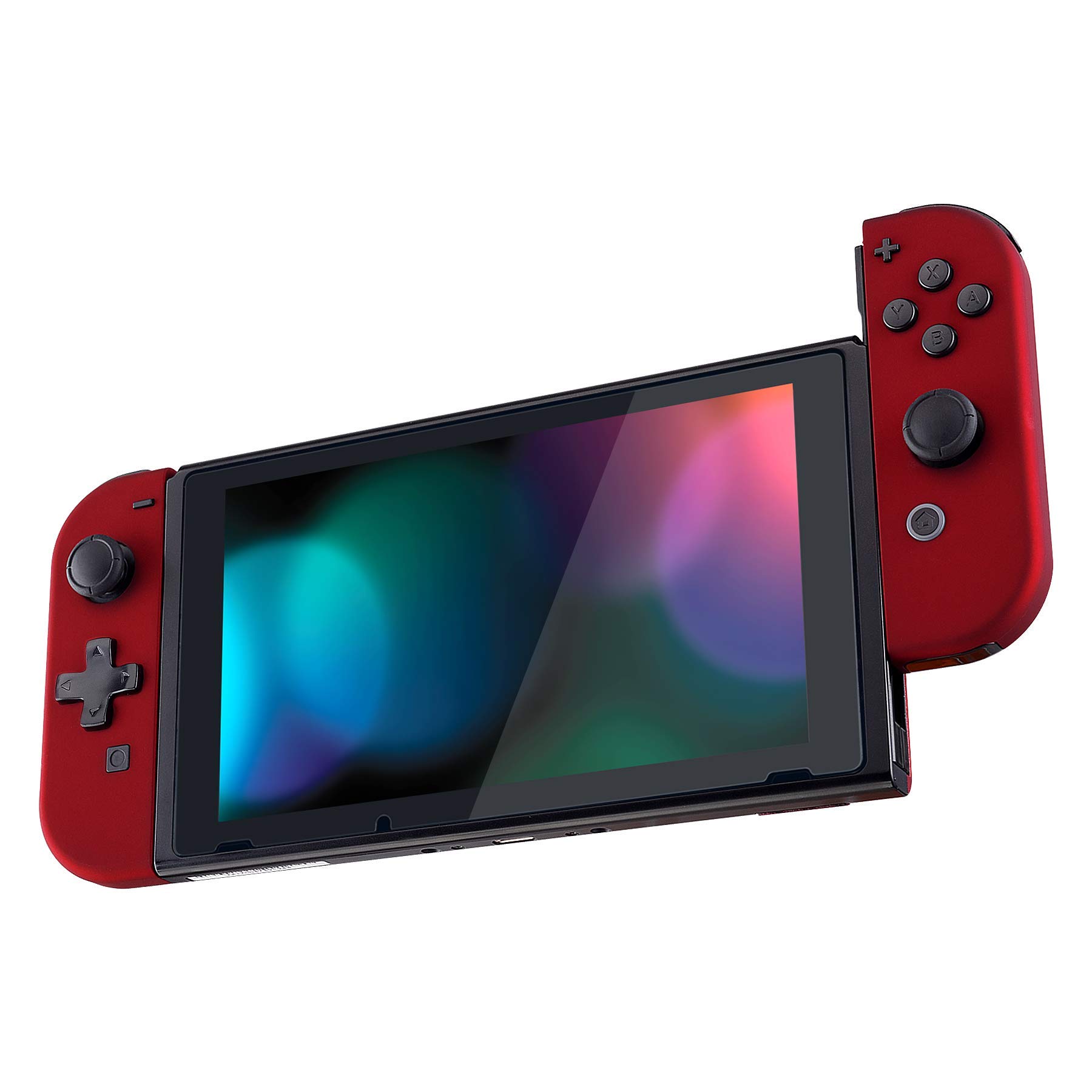 eXtremeRate Soft Touch Grip Back Plate & Joycon Housing Shell for Nintendo Switch (D-Pad Version) - Full Set Buttons Included, DIY Replacement Shell - Red | Enhanced Gaming Comfort for Long Play Sessions