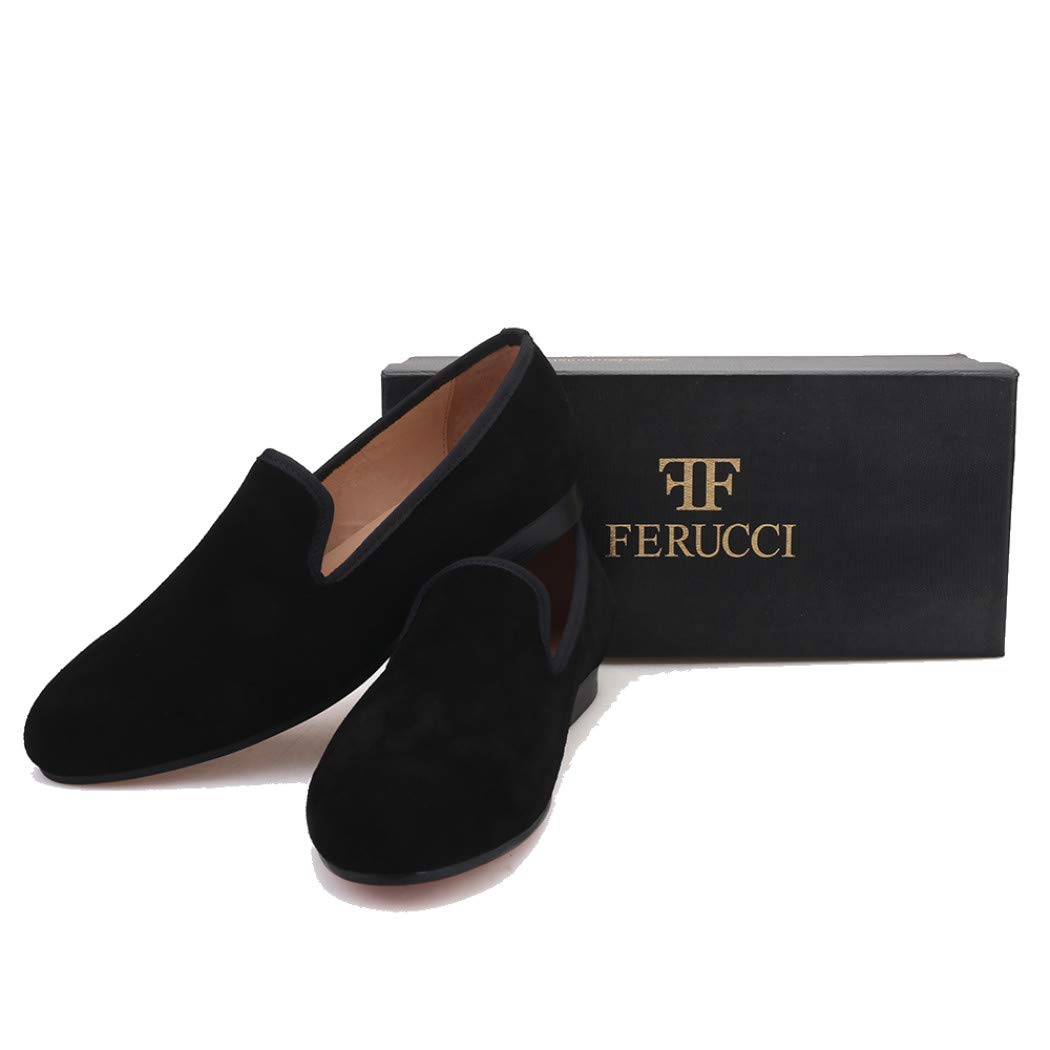 FERUCCI Men's Black Suede Loafers - Comfortable Slip-On Dress Shoes for Wedding, Prom & Formal Occasions | Breathable Casual Slippers for Home, Office & Evening Events