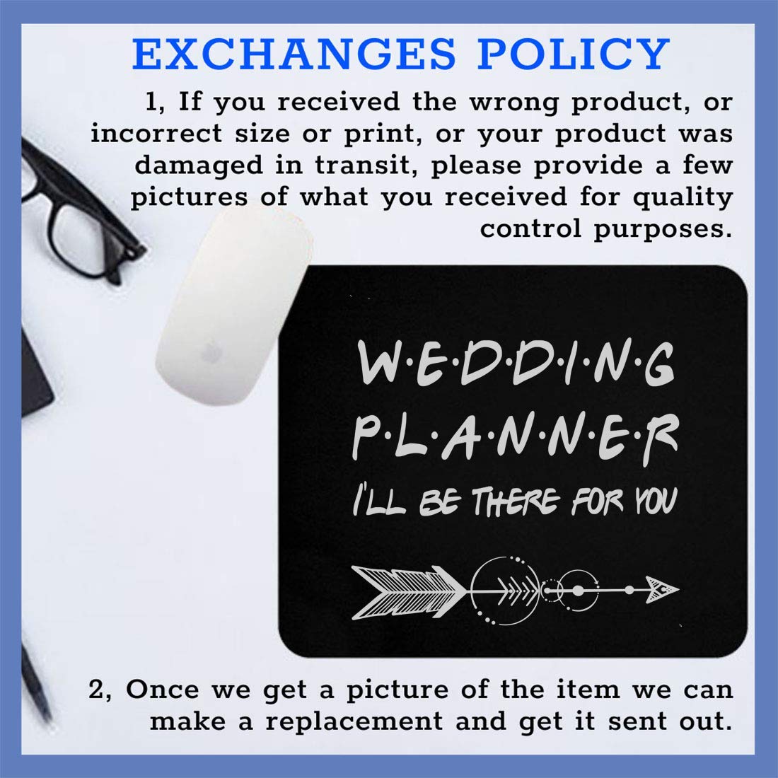9 Inch Funny Wedding Planner Mouse Pad - Cute Couple Themed Gift for Wife, Husband, Friends (Black) - Perfect for Office, Home Desk, Gaming Setup