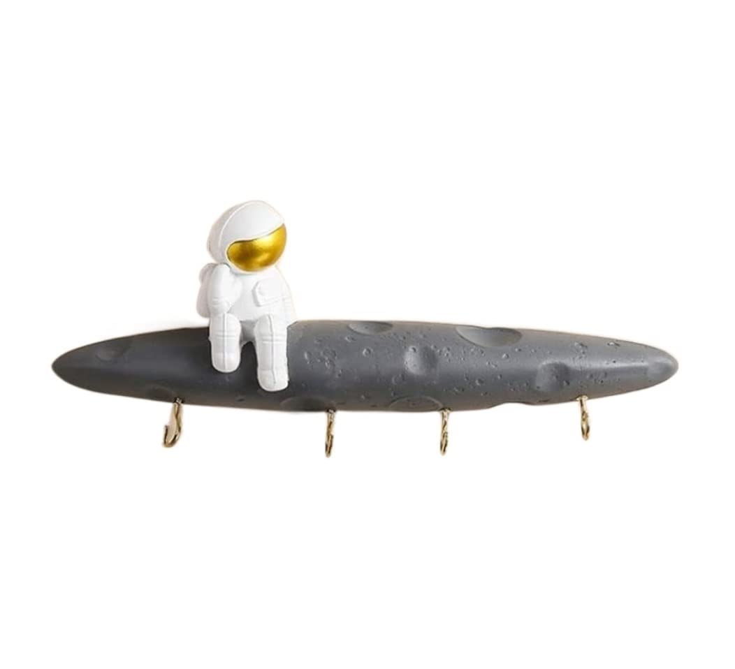 Nordic Style Astronaut Wall Hooks - 4 Pack Gold Iron Coat Rack for Jackets, Hats & Keys | Space-Themed Wall Mounted Hanger for Bedroom, Entryway & Closet Organization (B-Left Color)