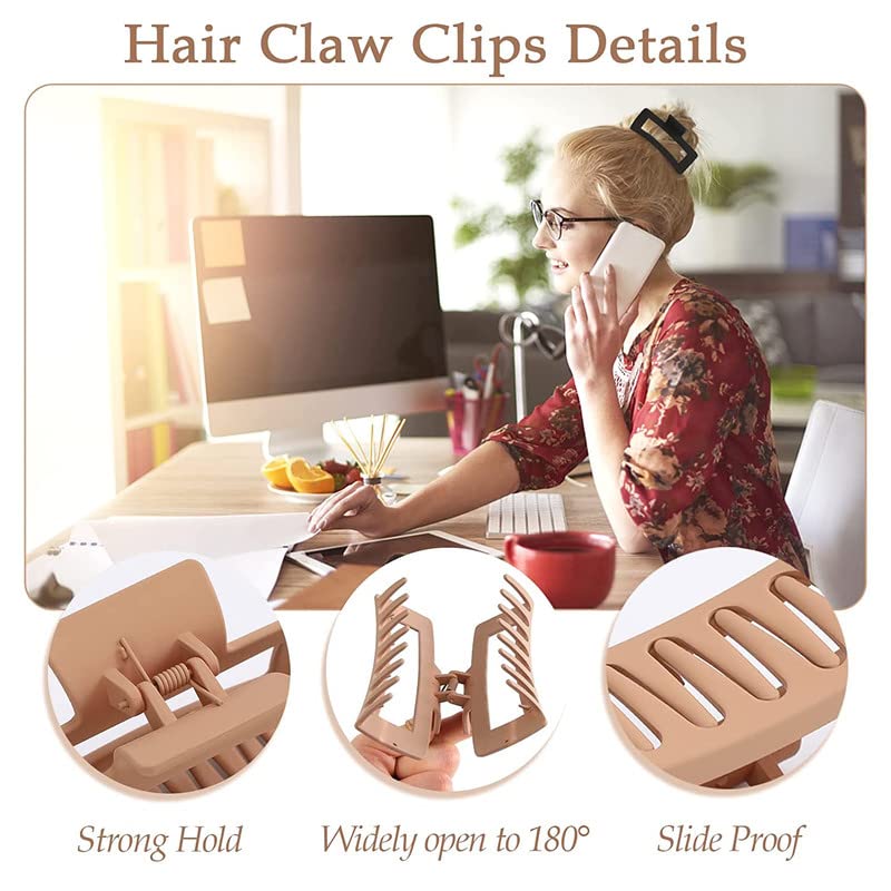 SHIDARA 6 PCS Extra Large Claw Clips for Women & Girls - Strong Hold Non-Slip Square Hair Clips, Jumbo Hair Accessories in Multi Colors (6 Pack) - Perfect for Thick Hair, Ponytails, Buns & Everyday Styling