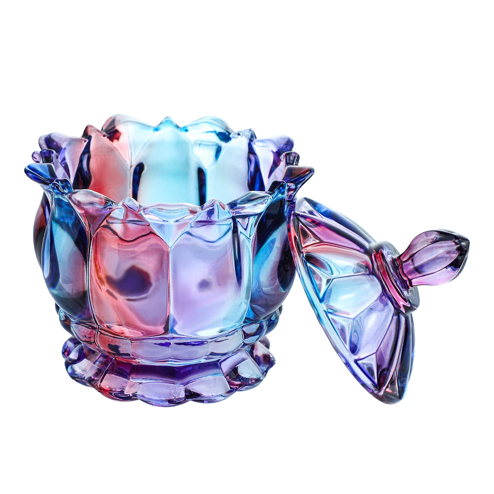 Royal Embossed Clear Glass Apothecary Jar with Lid - 7oz Wedding Candy Buffet Container, Crystal Jewelry Storage Box, Food Storage Jar (Flower Purple) - Perfect for Party Decor, Candy Display, Bathroom Organizer & Home Decor