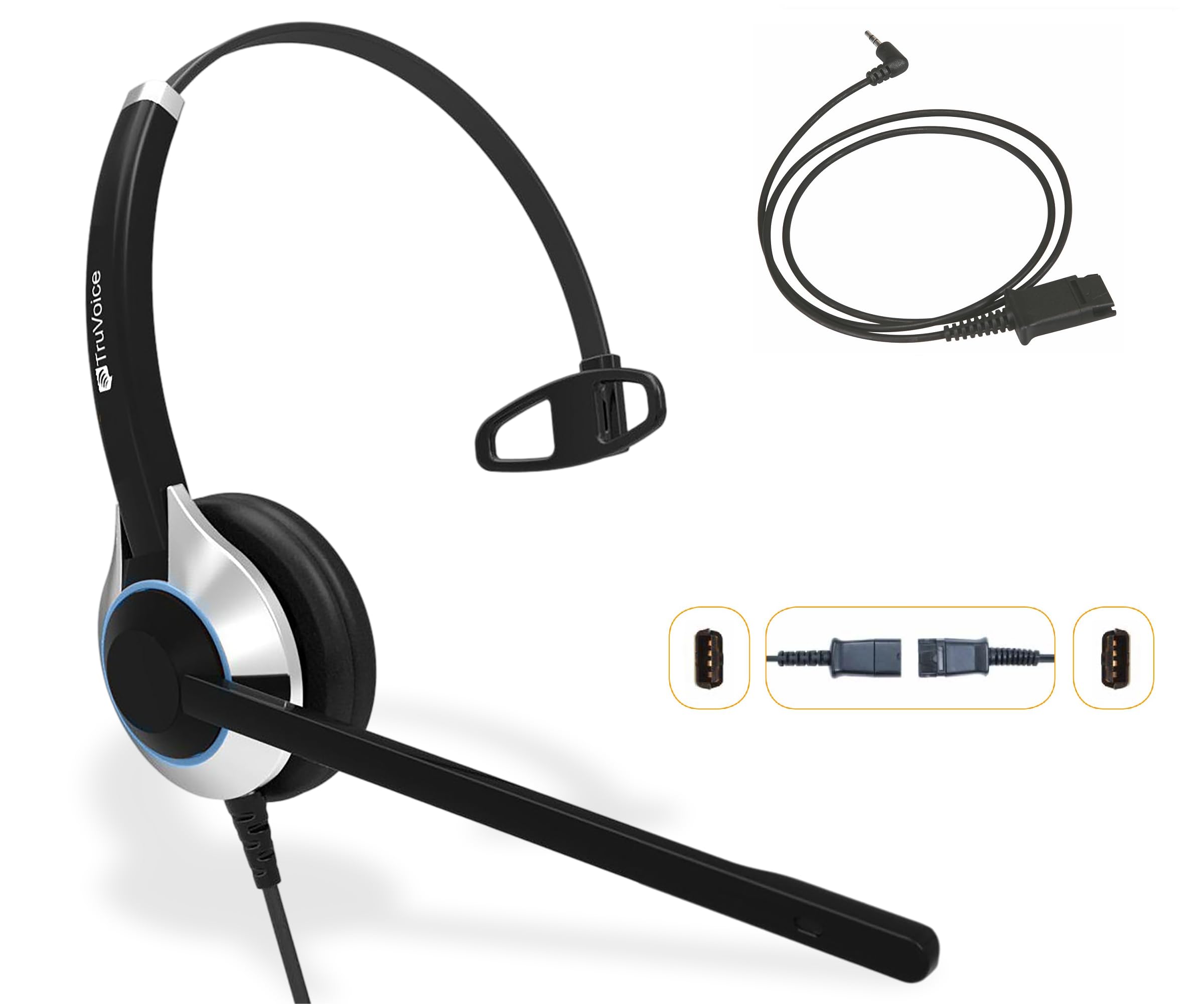 TruVoice HD-500 Deluxe Single Ear Headset with Noise Canceling Mic - Compatible with Cisco SPA303/502g/504g/508g/509g/514g/525g & 2.5mm Port Phones - Ideal for Call Centers, Office Communication & Remote Work