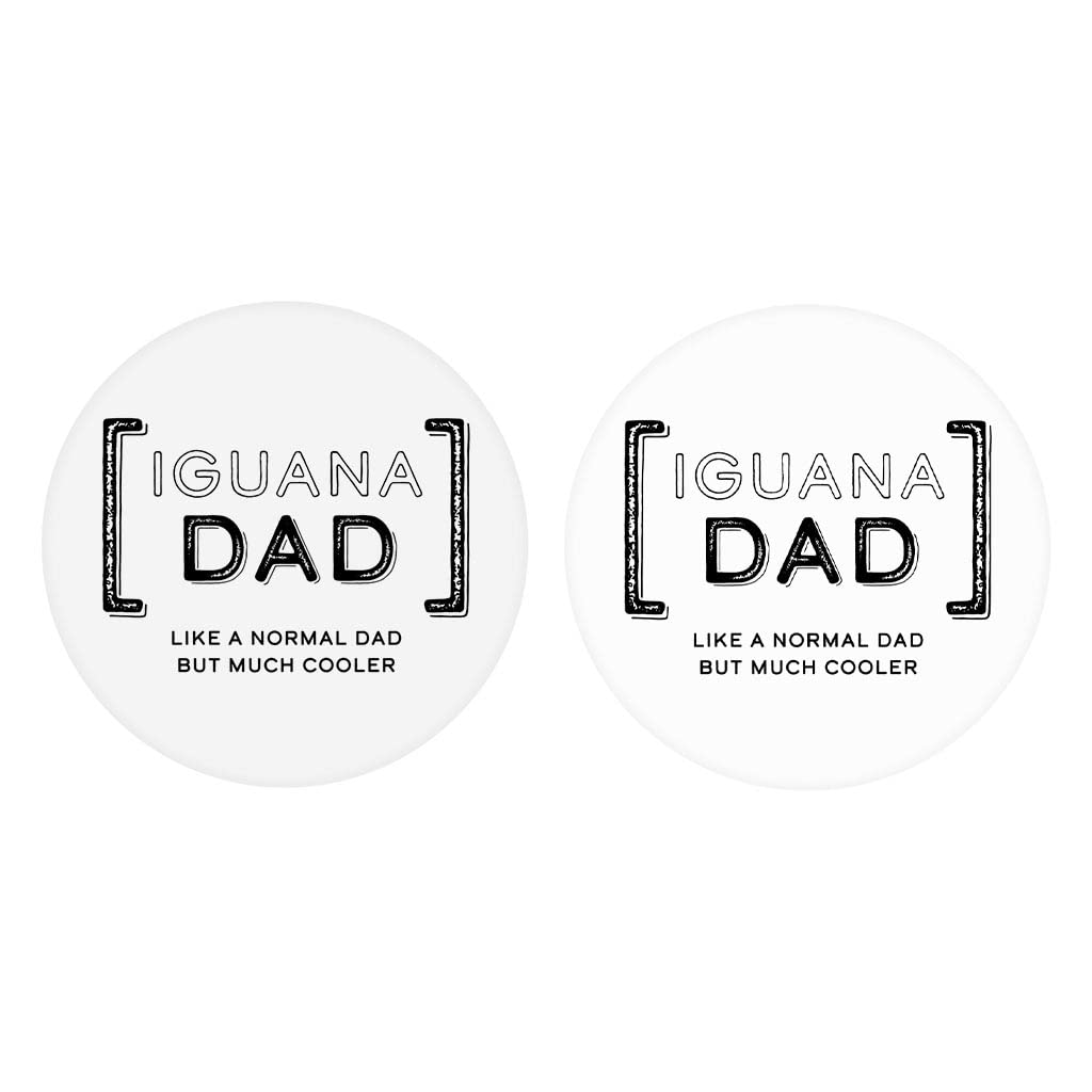 2-Pack Ceramic Car Coasters for Cup Holders - 2.65 Inch Round Non-Slip Coasters with Cool Iguana Dad Design - Keep Your Vehicle Clean & Stylish - Perfect Gift for Car Lovers & Home Décor Enthusiasts (Use in Cars, Trucks, RVs or as Unique Home Decor Pieces)