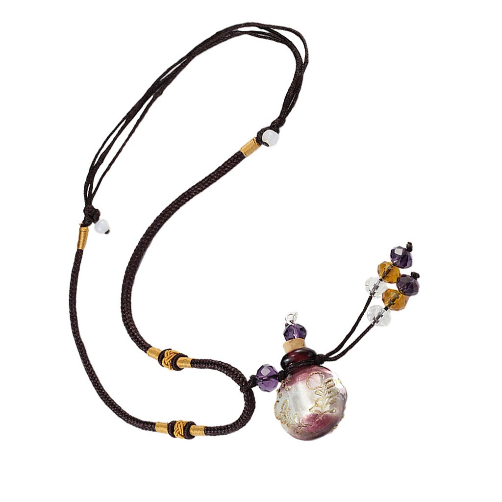 Bonarty Essential Oil Diffuser Necklace - Light Purple Glass Pendant for Aromatherapy & Perfume | Perfect for Stress Relief, Yoga, Meditation & Daily Wear