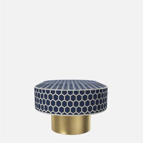 Handmade Bone Inlay Navy Blue Coffee Table with Brass Base - Stylish Modern Living Room Furniture for Home Decor & Interior Design