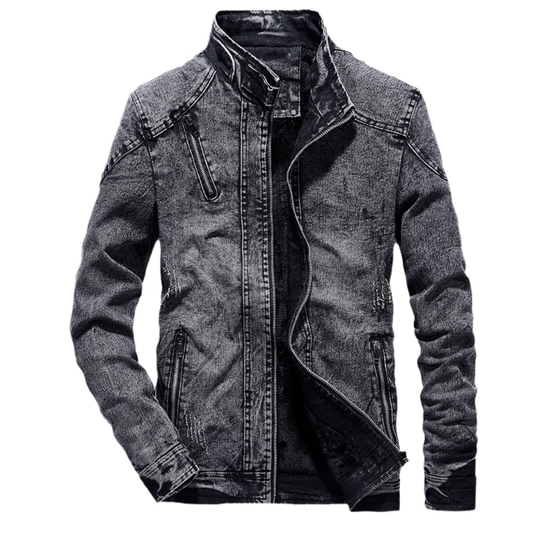 Men's Slim Fit Cotton Denim Jacket - Casual Solid Color Lapel Single Breasted Jeans Coat for Fall | Perfect for Outdoor Activities, Date Nights & Everyday Wear