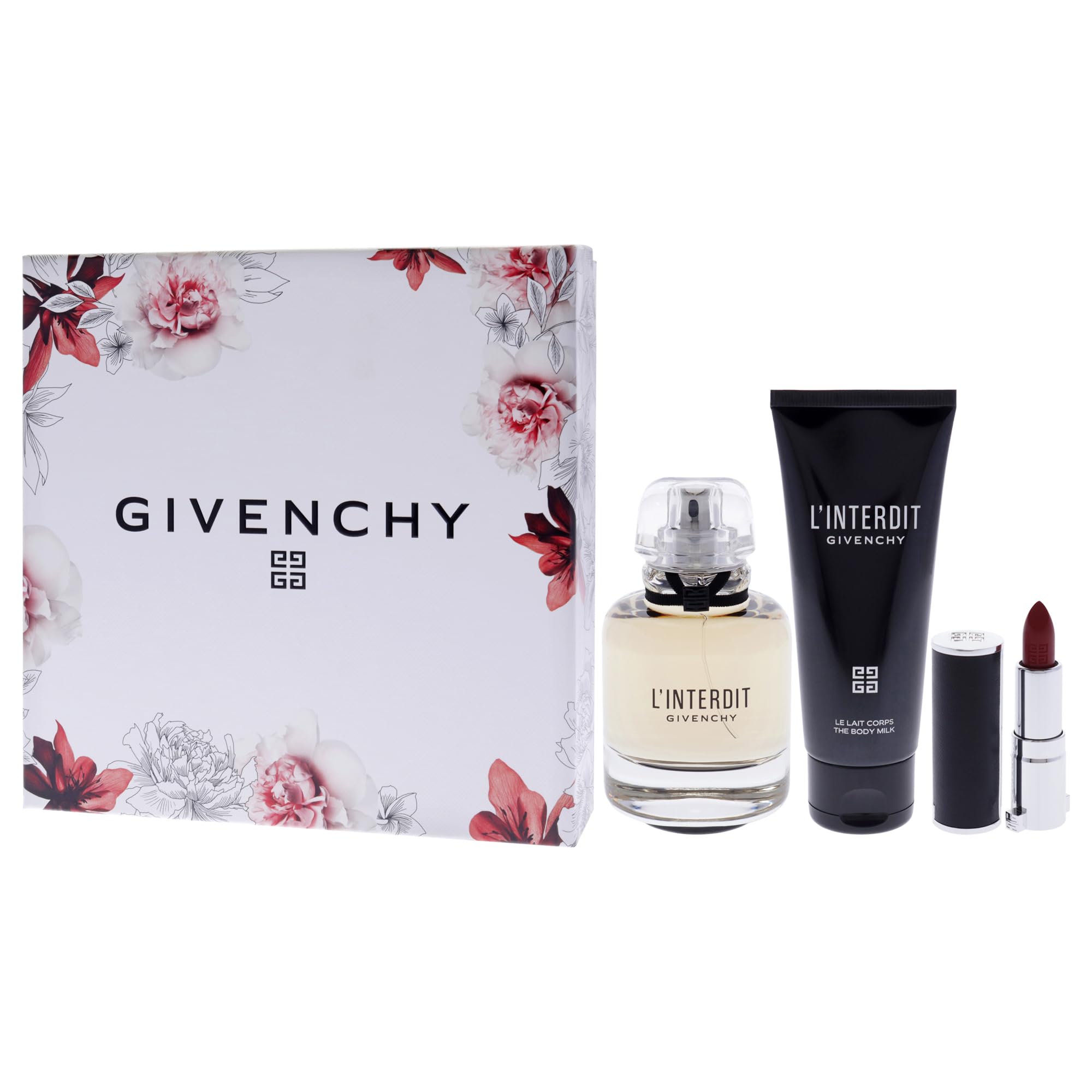 Givenchy L'Interdit Eau de Parfum Gift Set for Women - 2.7oz Perfume Spray, 2.5oz Body Lotion & 0.05oz Lipstick | Luxury Fragrance Trio for Date Night, Anniversary & Special Occasions