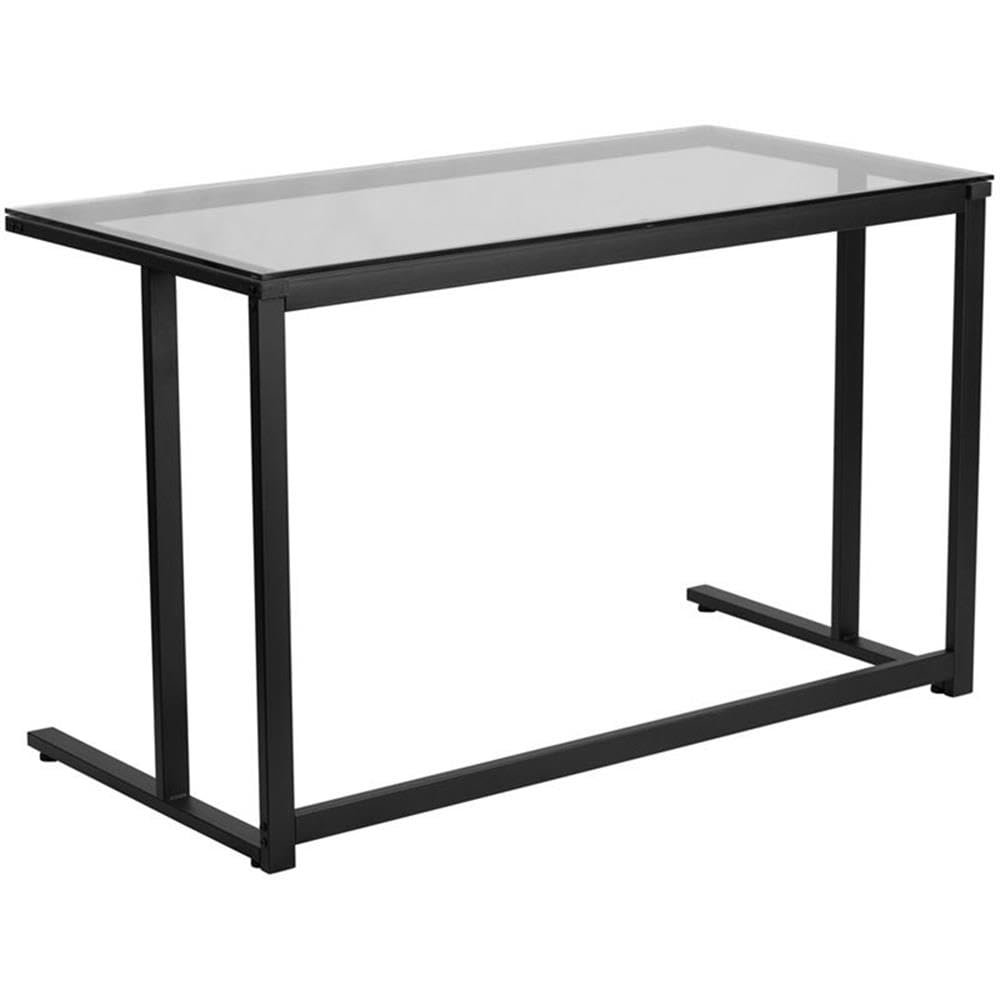 Flash Furniture Singleton Glass Desk with Black Pedestal Metal Frame - Modern Office Desk for Home & Workspace - Perfect for Small Spaces, Study Rooms & Home Offices