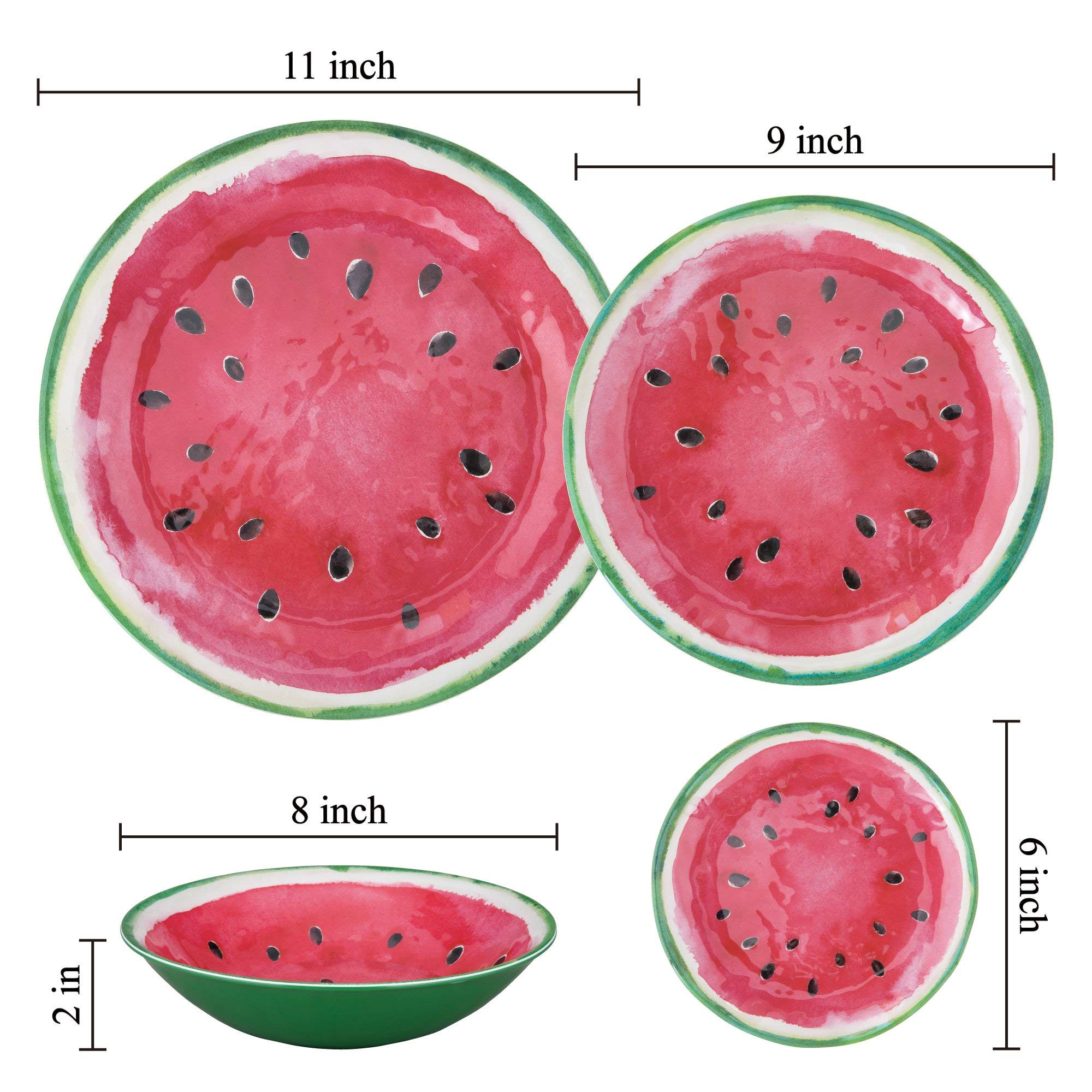 UPware Watermelon Melamine Round Dessert Plates 6 Inch - Set of 4 Small Serving Plates for Appetizers, Snacks & Side Dishes - Durable & Lightweight Red Melamine Plates Perfect for Picnics, BBQs, Parties & Outdoor Dining