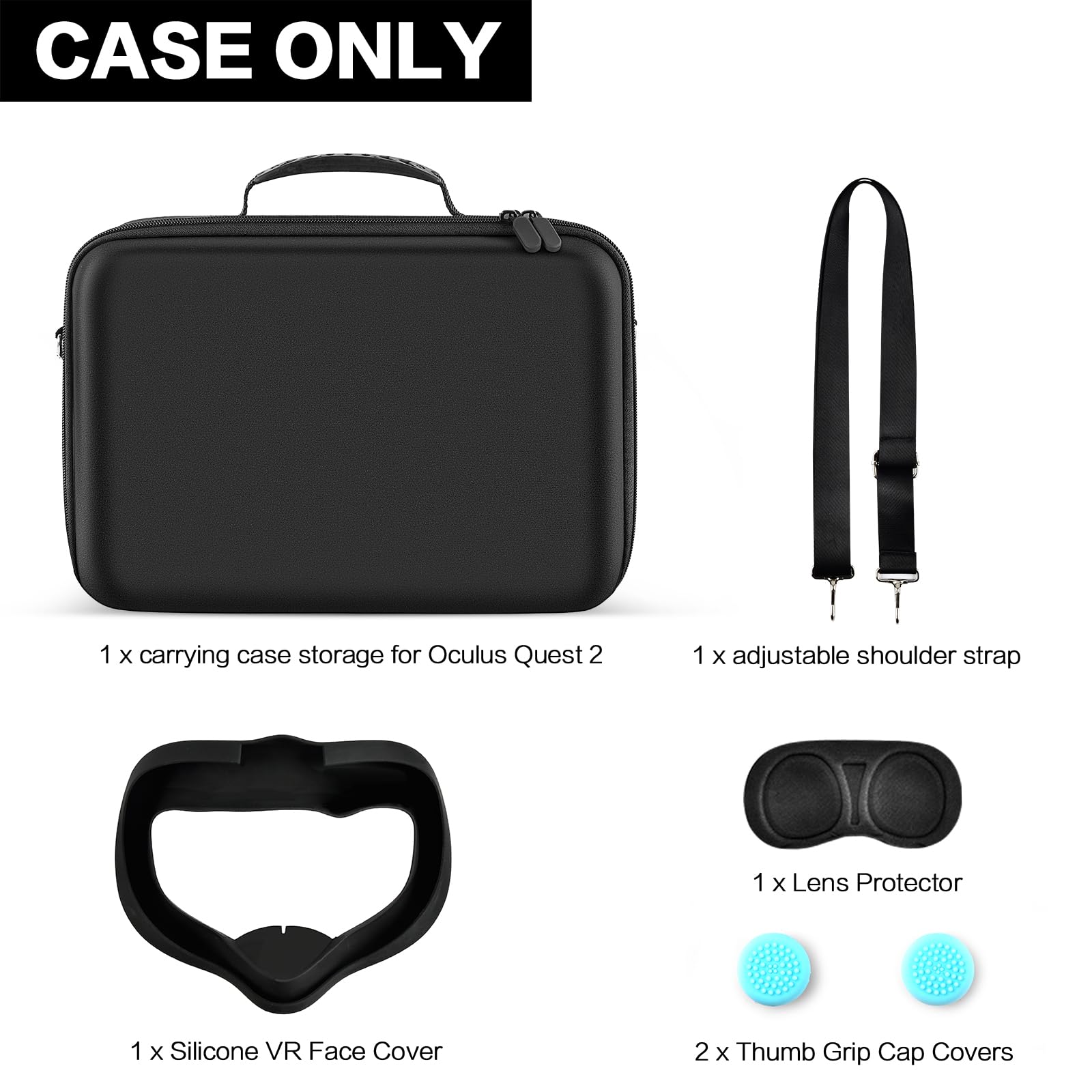 Meta Quest 3/3s & Oculus Quest 2 VR Headset Carrying Case - Compatible with Touch Controllers & Elite Strap VR2 Accessories, Includes Silicone Face Cover & Lens Protector (Grey, Device Not Included) - Perfect for Travel, Storage & VR Gaming Protection
