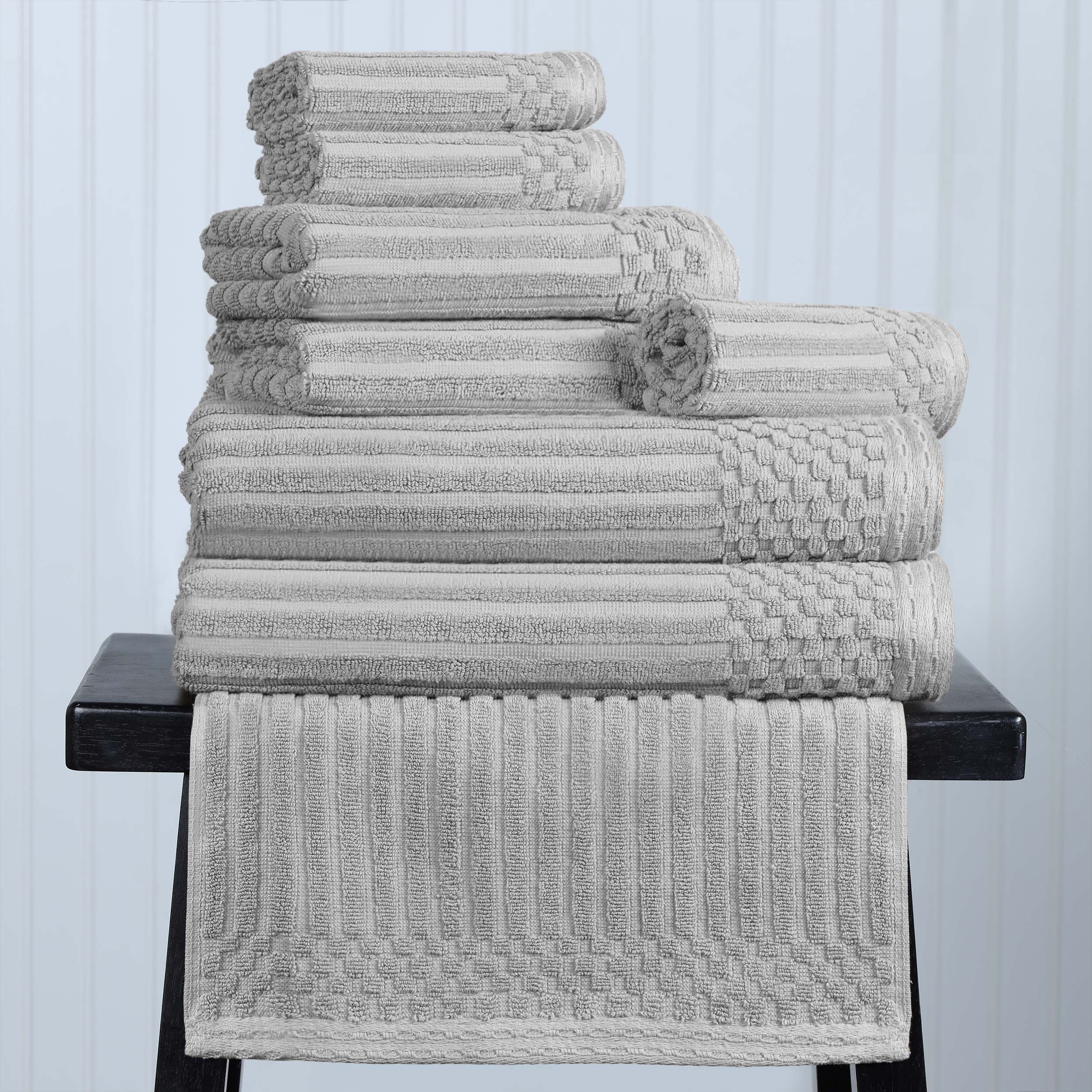 Premium 8-Piece Cotton Ribbed Towel Set - Soft, Absorbent & Medium Weight Bath Towels for Spa, Gym & Luxury Home Use